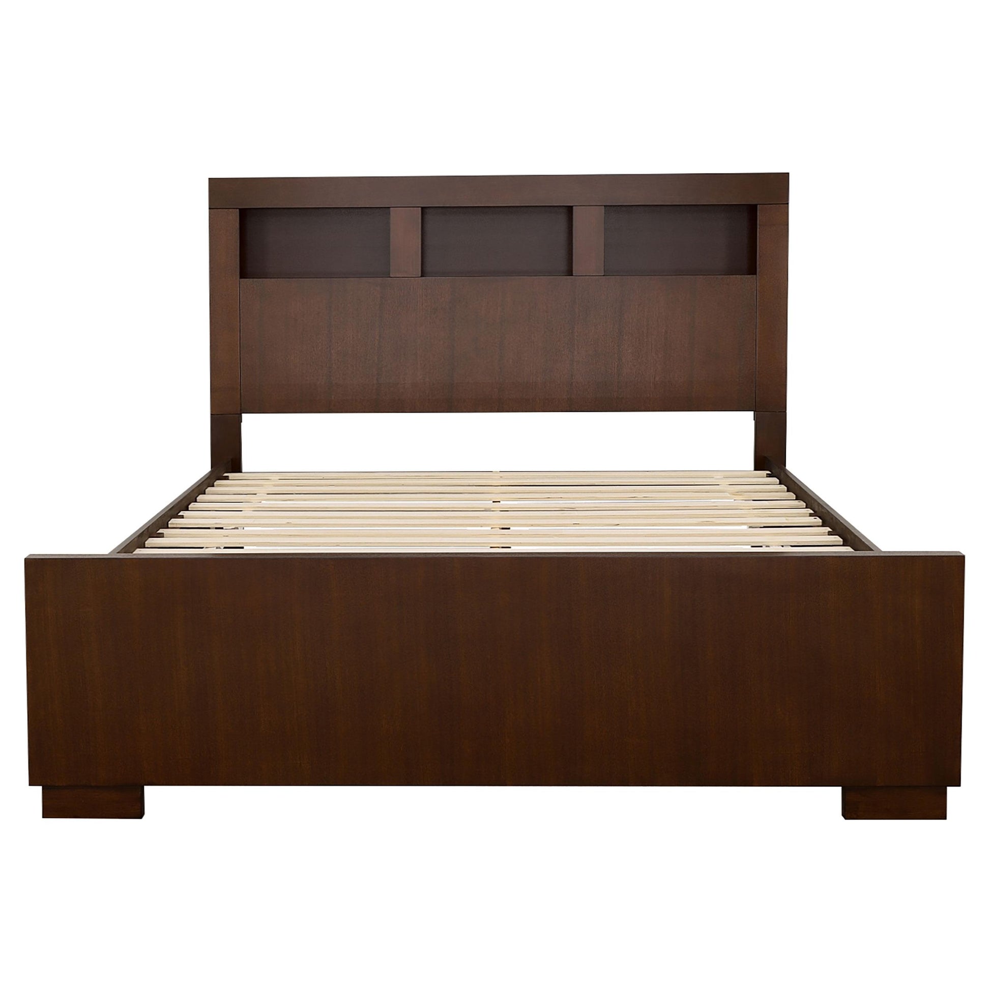 Size_Queen  -- Jessica 200719Q Wood Queen LED Storage Bookcase Bed - Cappuccino IMAGE 2