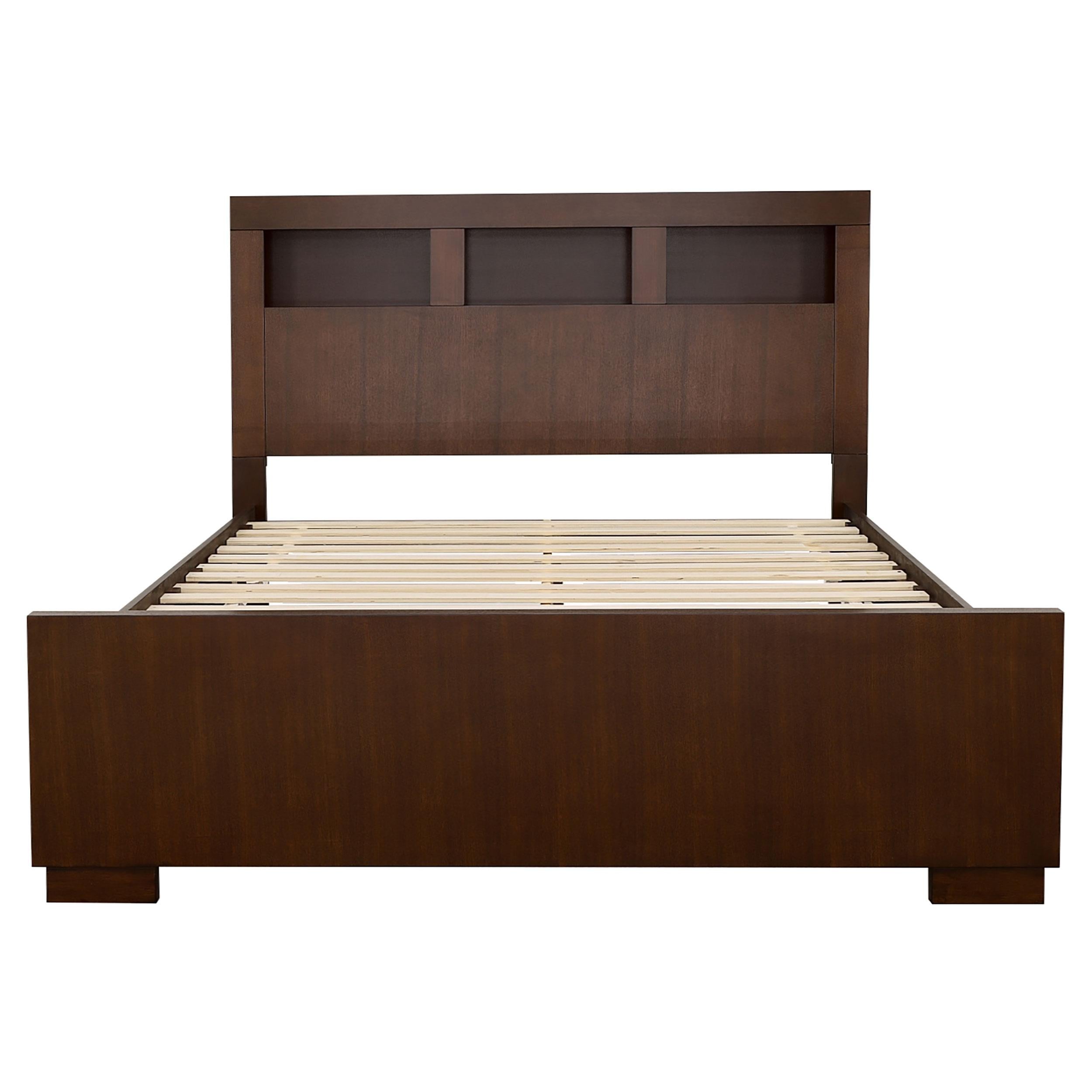  Size_Queen  -- Jessica 200719Q Wood Queen LED Storage Bookcase Bed - Cappuccino IMAGE 2