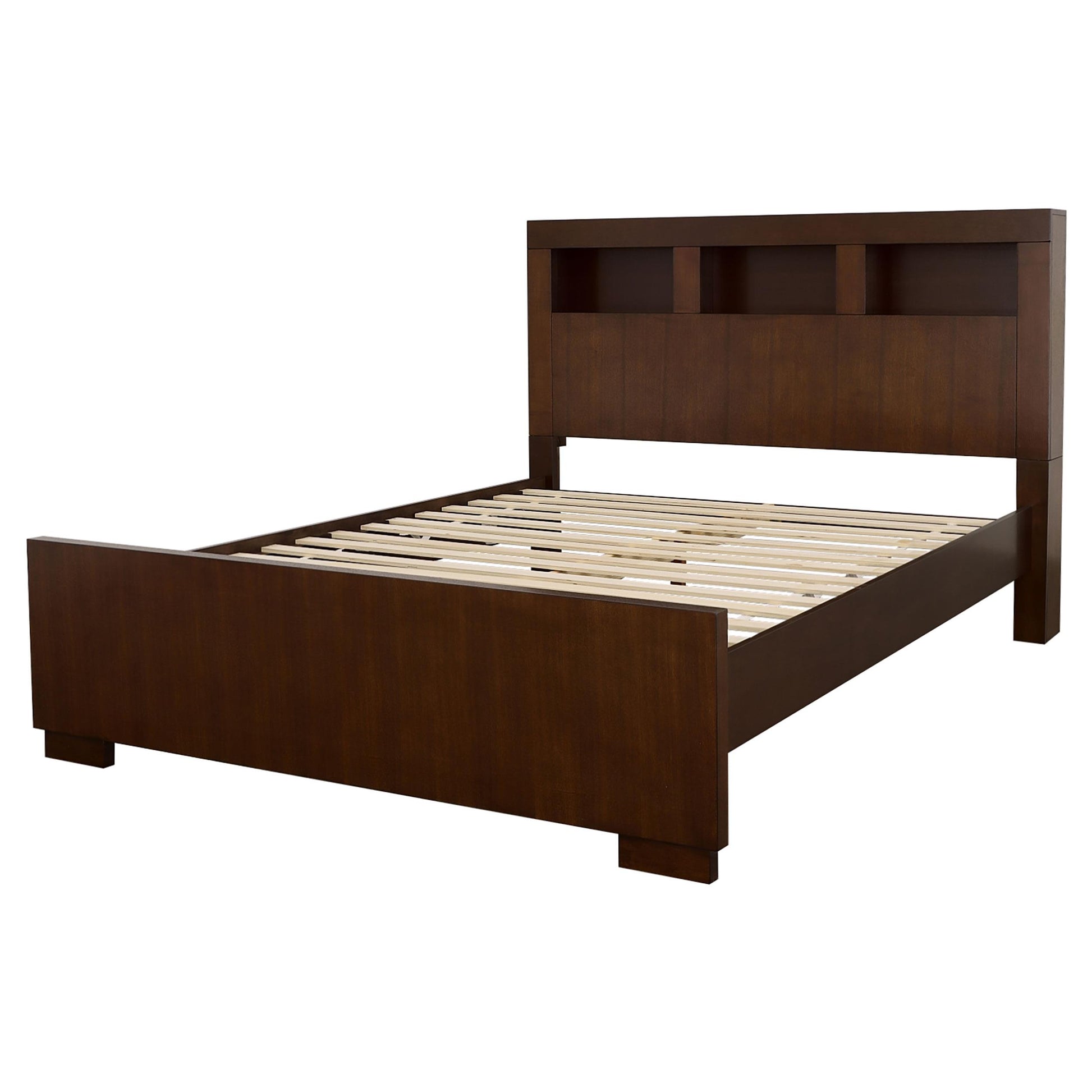  Size_Queen  -- Jessica 200719Q Wood Queen LED Storage Bookcase Bed - Cappuccino IMAGE 3
