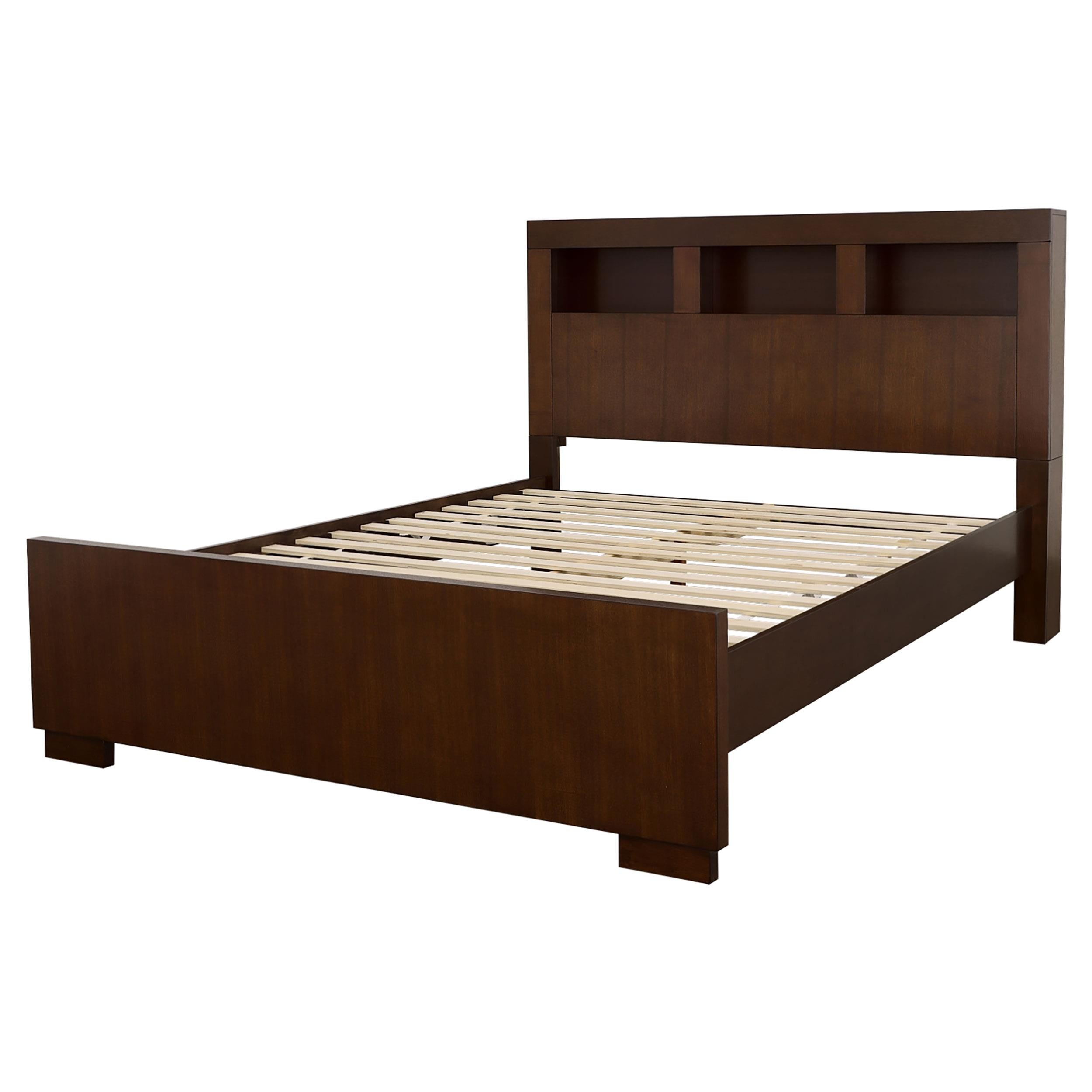  Size_Queen  -- Jessica 200719Q Wood Queen LED Storage Bookcase Bed - Cappuccino IMAGE 3