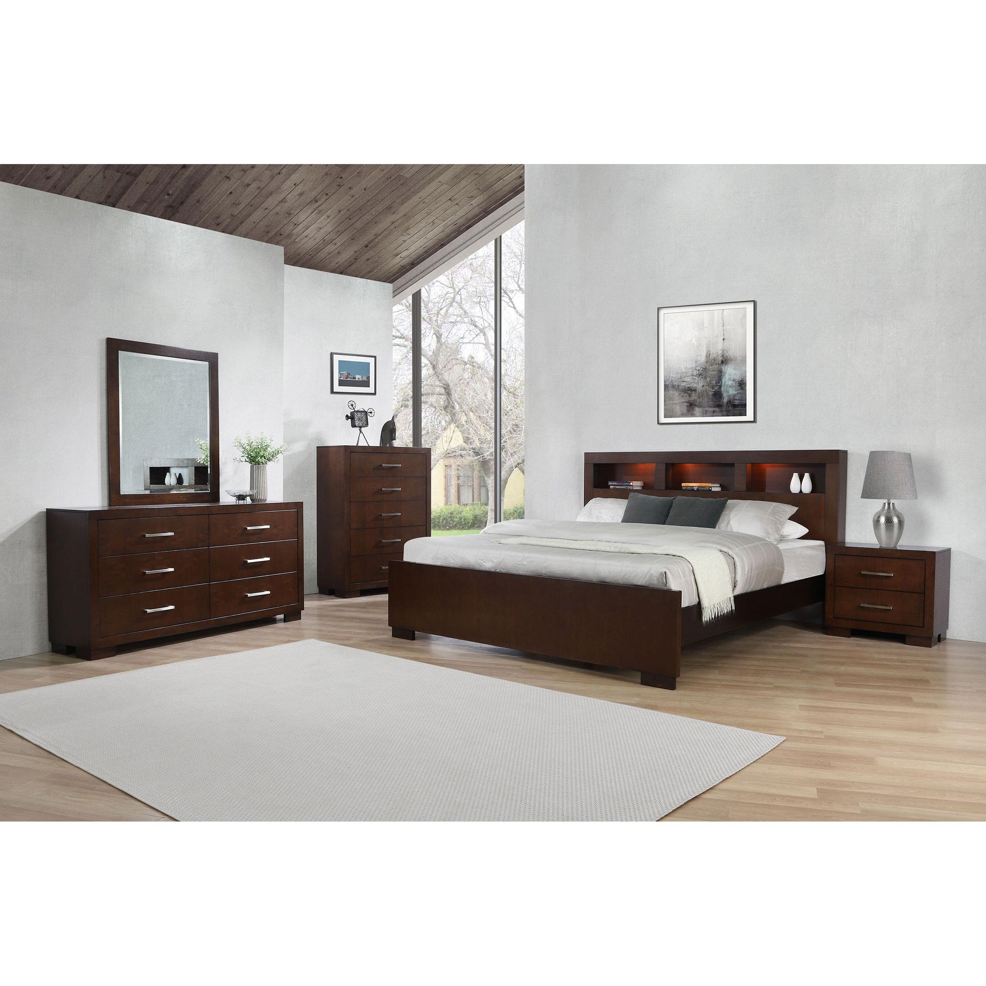  Size_Queen  -- Jessica 200719Q Wood Queen LED Storage Bookcase Bed - Cappuccino IMAGE 7