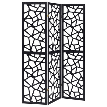  Coaster Furniture Nailan 900092 3-Panel Room Divider Folding Screen - Black Open Mosaic IMAGE 1