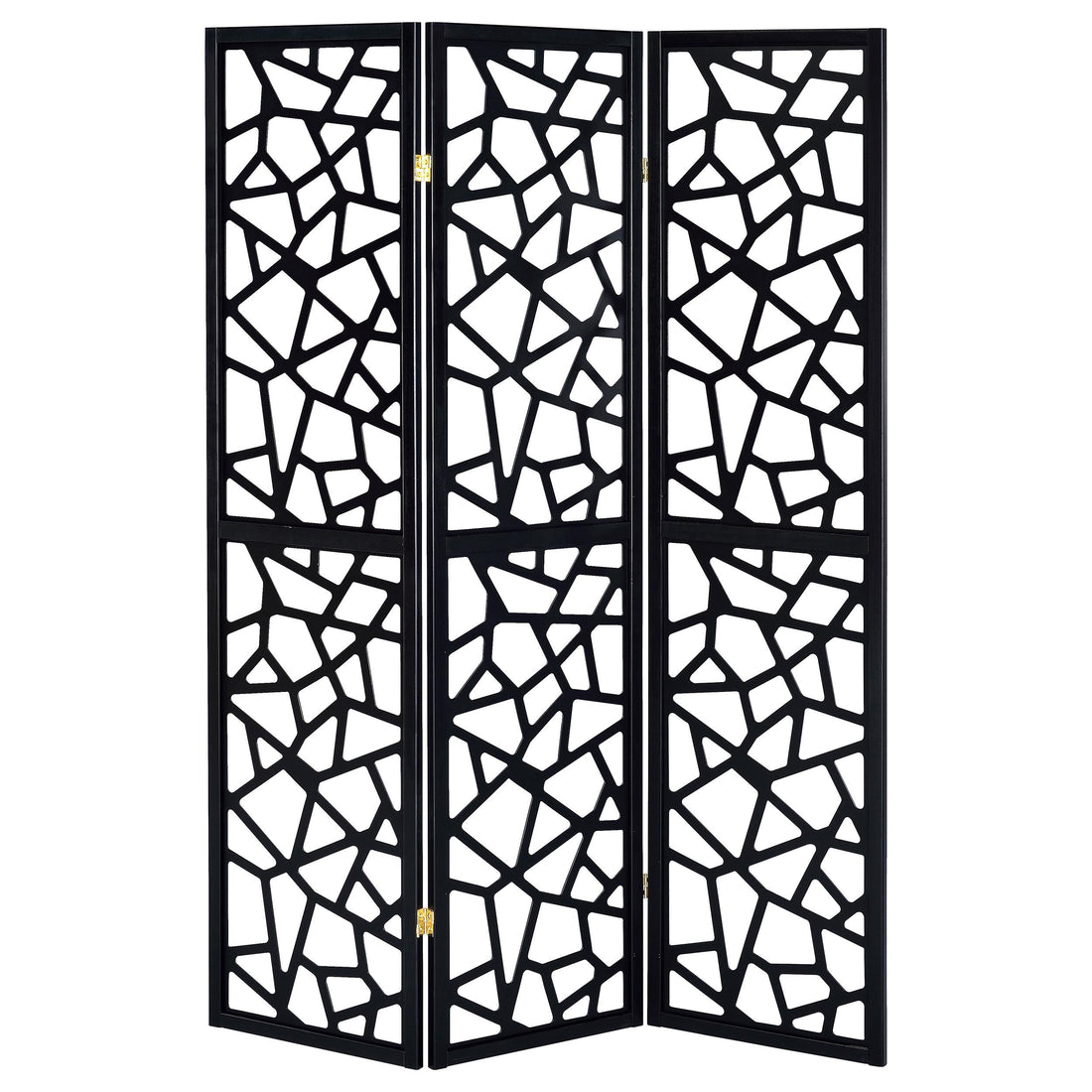  Coaster Furniture Nailan 900092 3-Panel Room Divider Folding Screen - Black Open Mosaic IMAGE 1