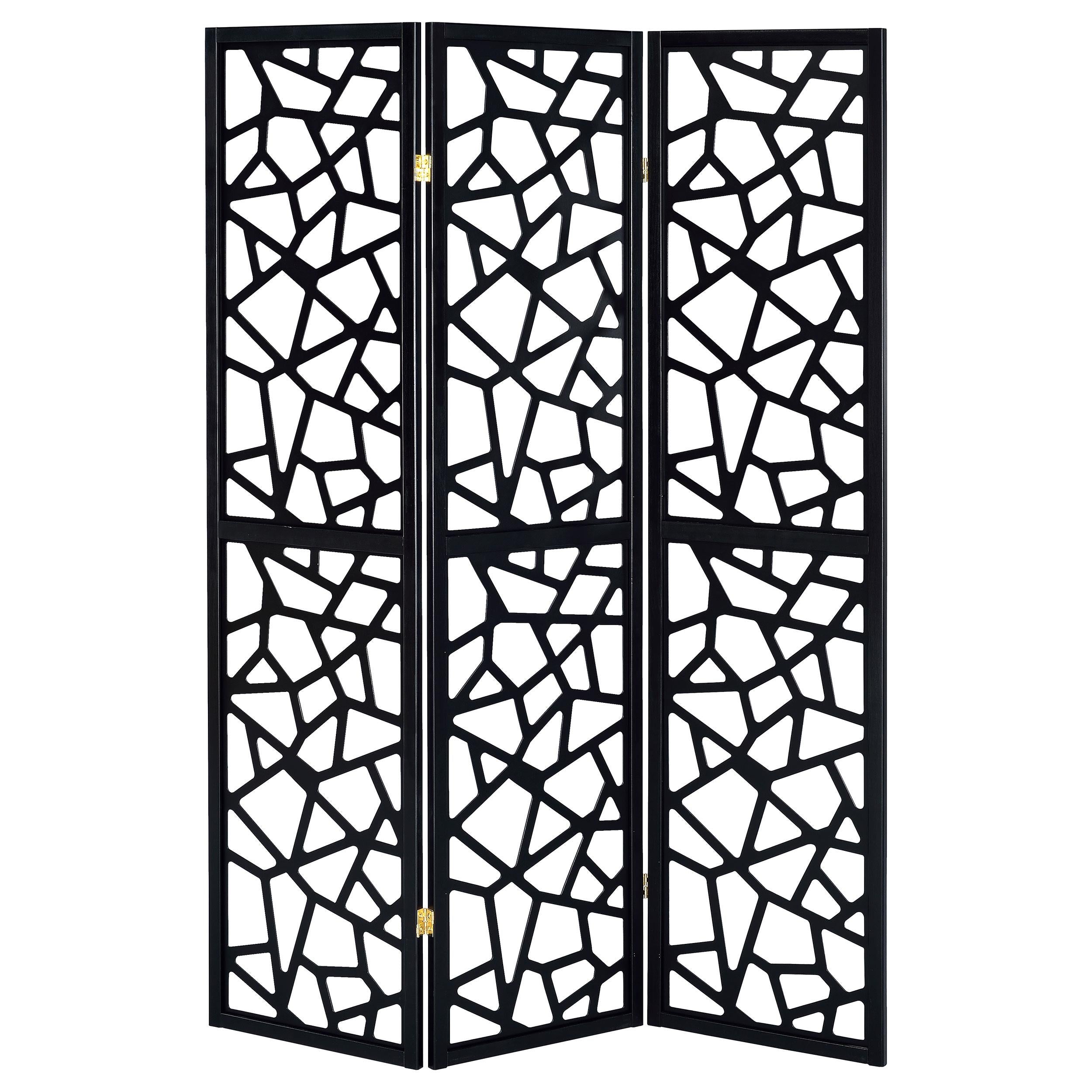  Coaster Furniture Nailan 900092 3-Panel Room Divider Folding Screen - Black Open Mosaic IMAGE 2