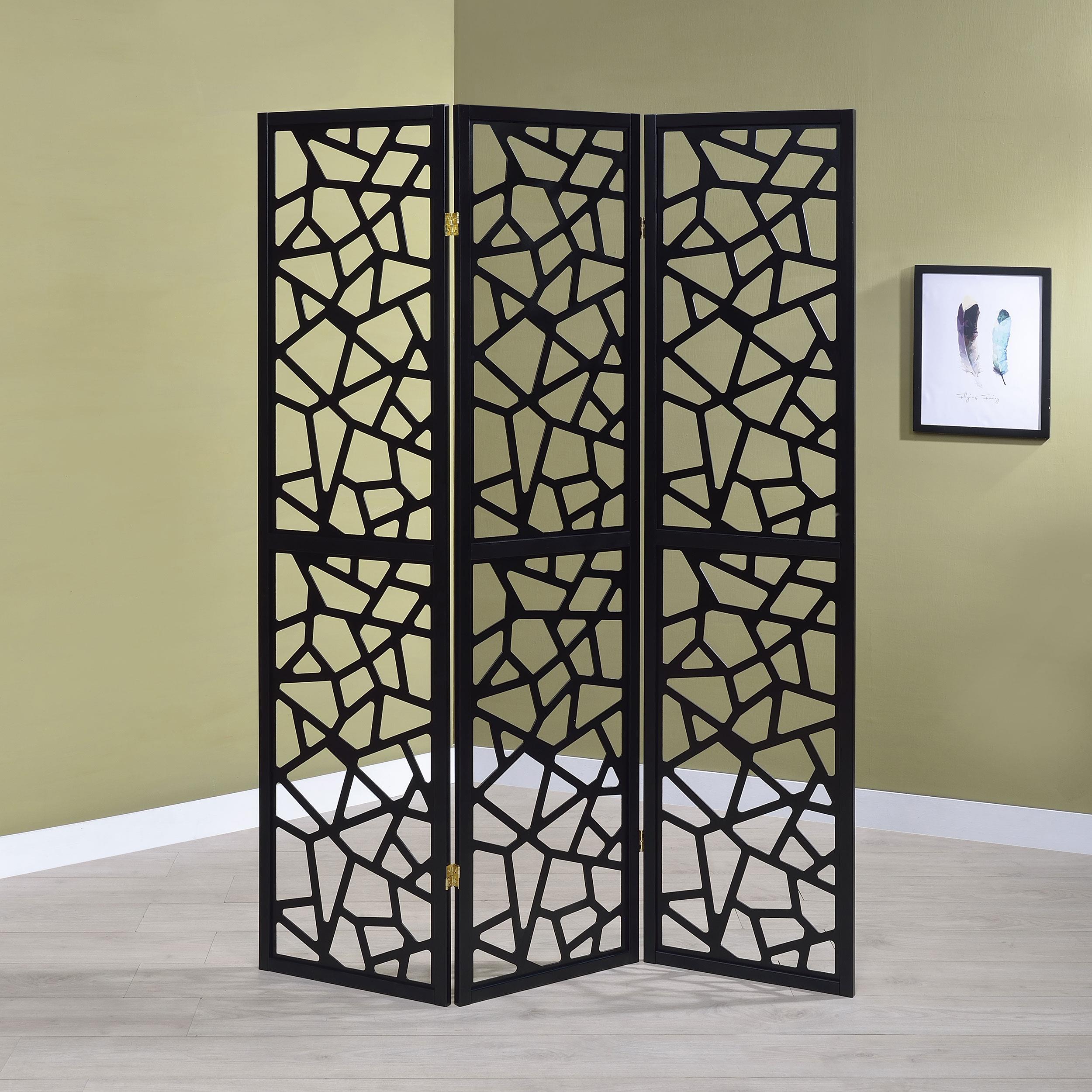  Coaster Furniture Nailan 900092 3-Panel Room Divider Folding Screen - Black Open Mosaic IMAGE 4