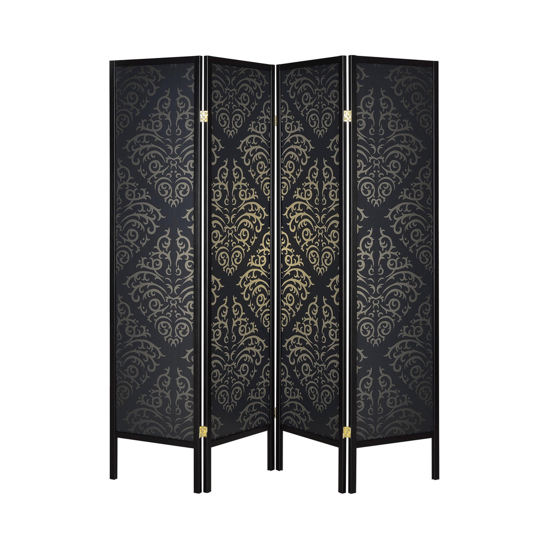  Coaster Furniture Haidera 901632 4-Panel Room Divider Folding Screen - Black Damask IMAGE 1