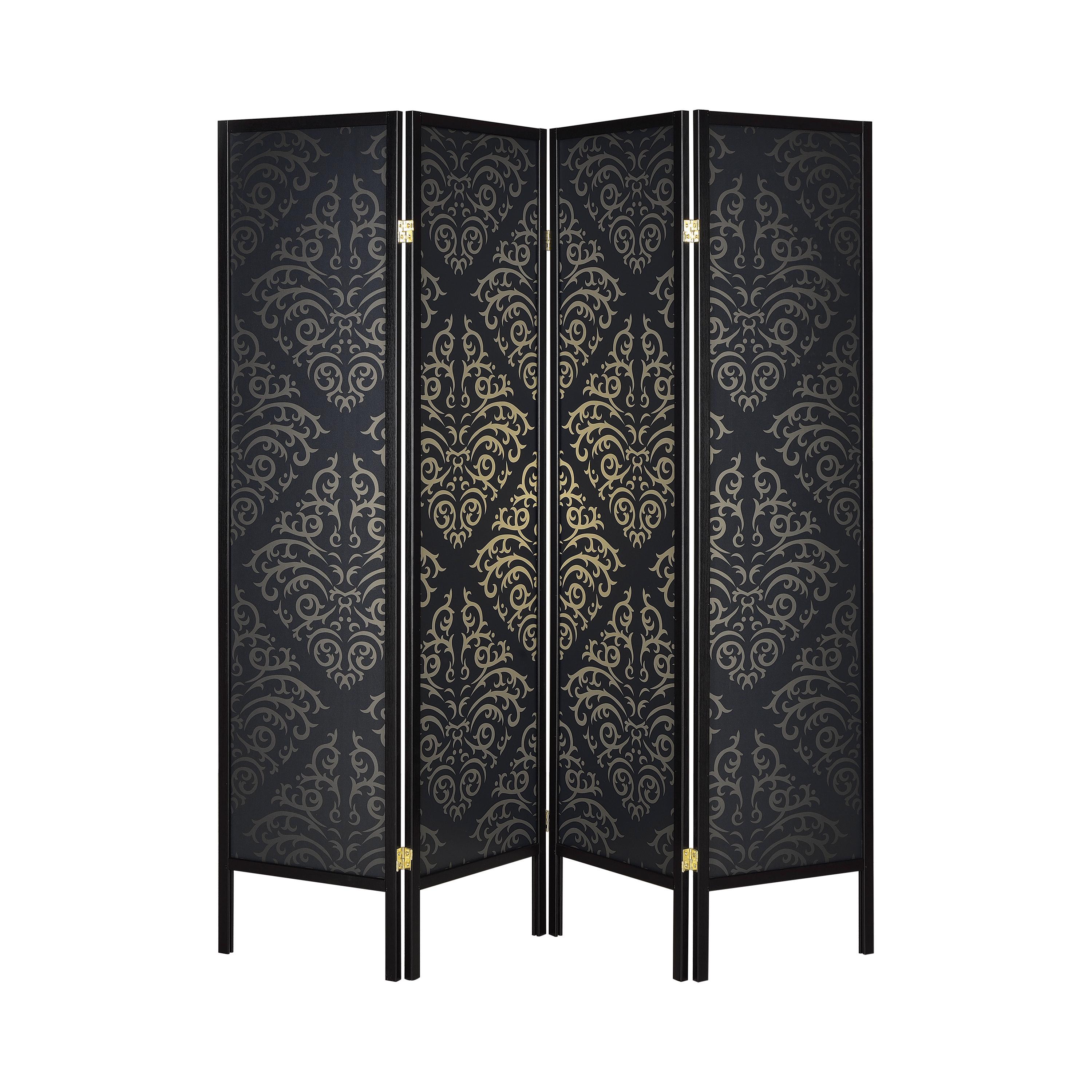 Coaster Furniture Haidera 901632 4-Panel Room Divider Folding Screen - Black Damask IMAGE 1