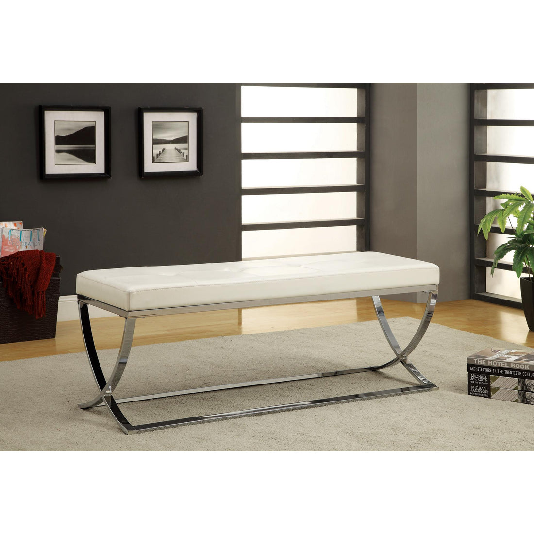  Coaster Furniture Walton 501157 Leatherette Upholstered Tufted Accent Bench - White IMAGE 1