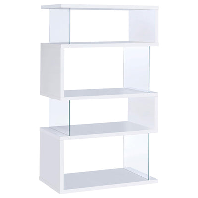  Coaster Furniture Emelle 800300 63-inch 4-shelf Glass Panel Bookshelf - White IMAGE 1