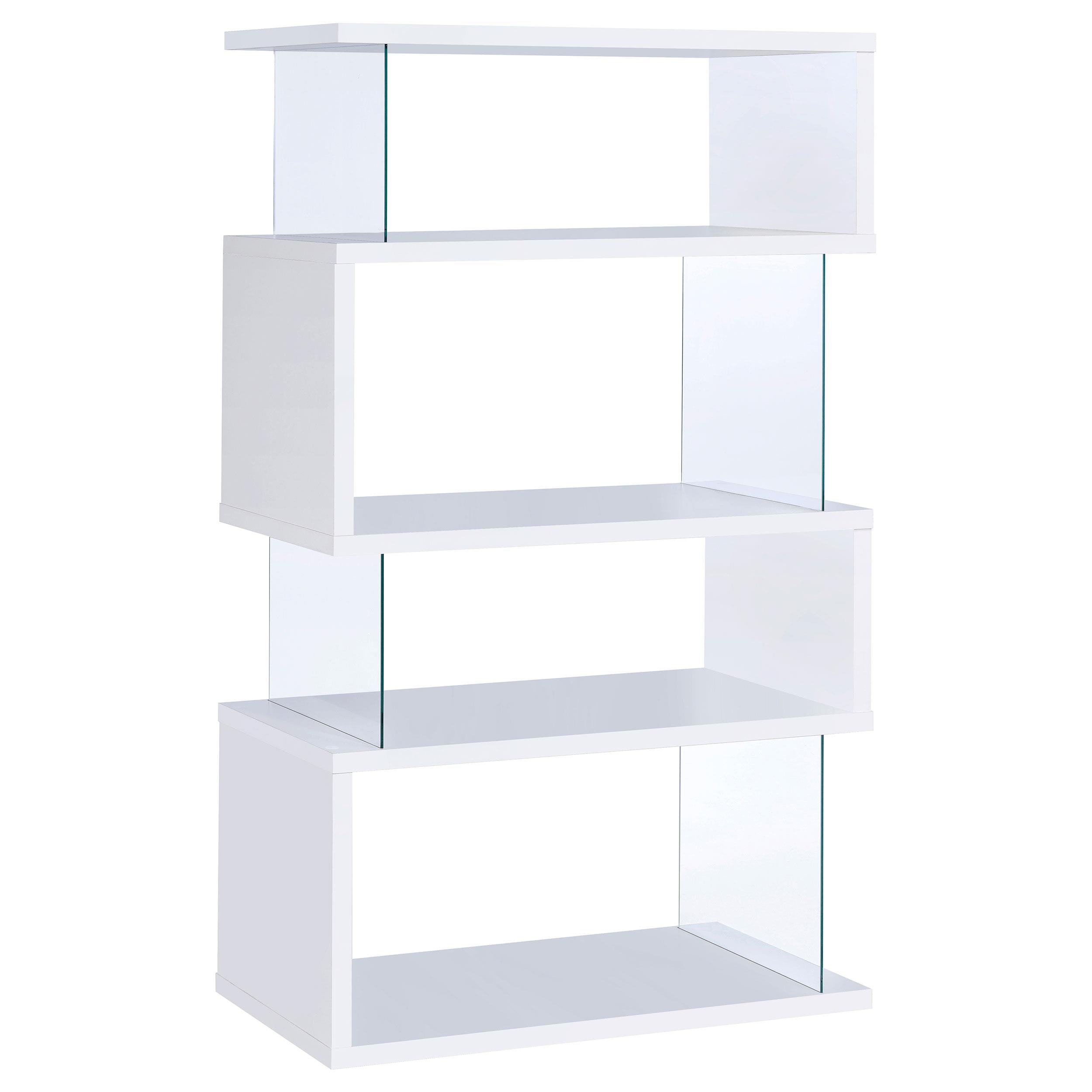  Coaster Furniture Emelle 800300 63-inch 4-shelf Glass Panel Bookshelf - White IMAGE 1