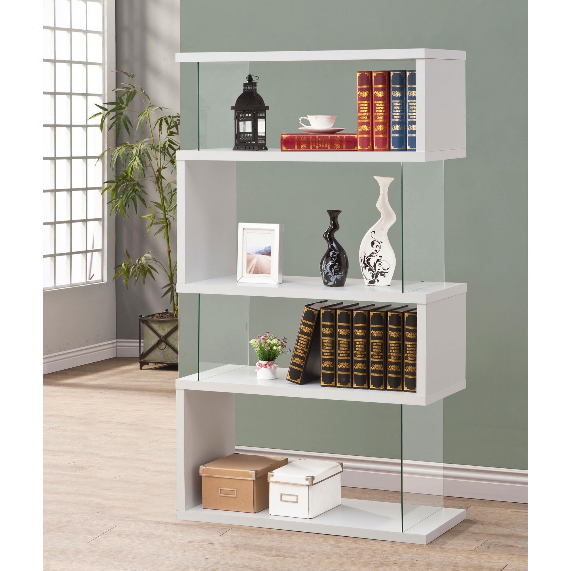  Coaster Furniture Emelle 800300 63-inch 4-shelf Glass Panel Bookshelf - White IMAGE 7