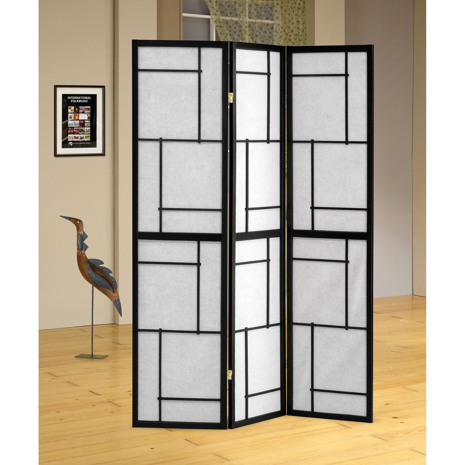  Coaster Furniture Damis 900102 3-Panel Room Divider Folding Shoji Screen - Black IMAGE 4