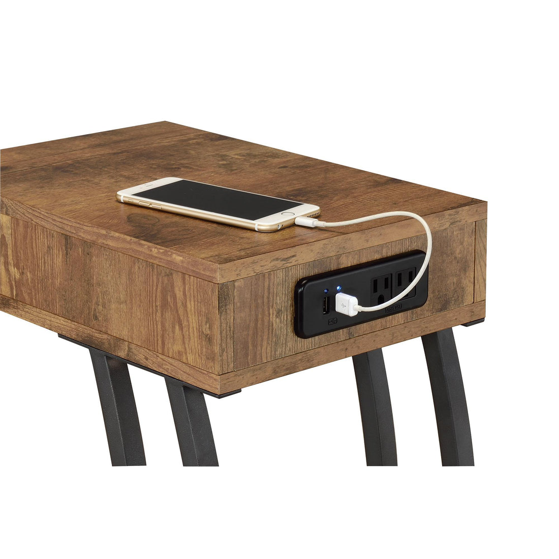  Coaster Furniture Troy 900577 1-Drawer C-Shaped Side Table Power Outlet - Rustic Nutmeg IMAGE 1