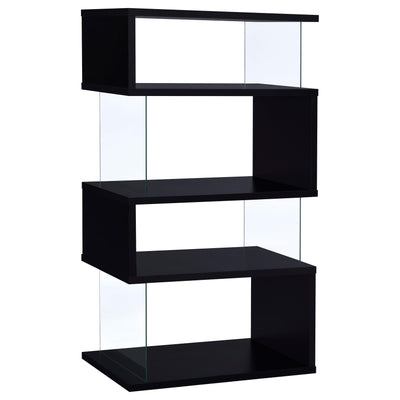  Coaster Furniture Emelle 800340 63-inch 4-shelf Glass Panel Bookshelf - Black IMAGE 1