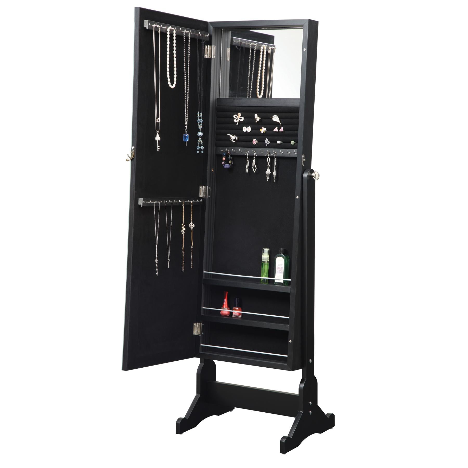  Coaster Furniture Cortez 901828 Cheval Mirror with Jewelry Storage - Black IMAGE 2