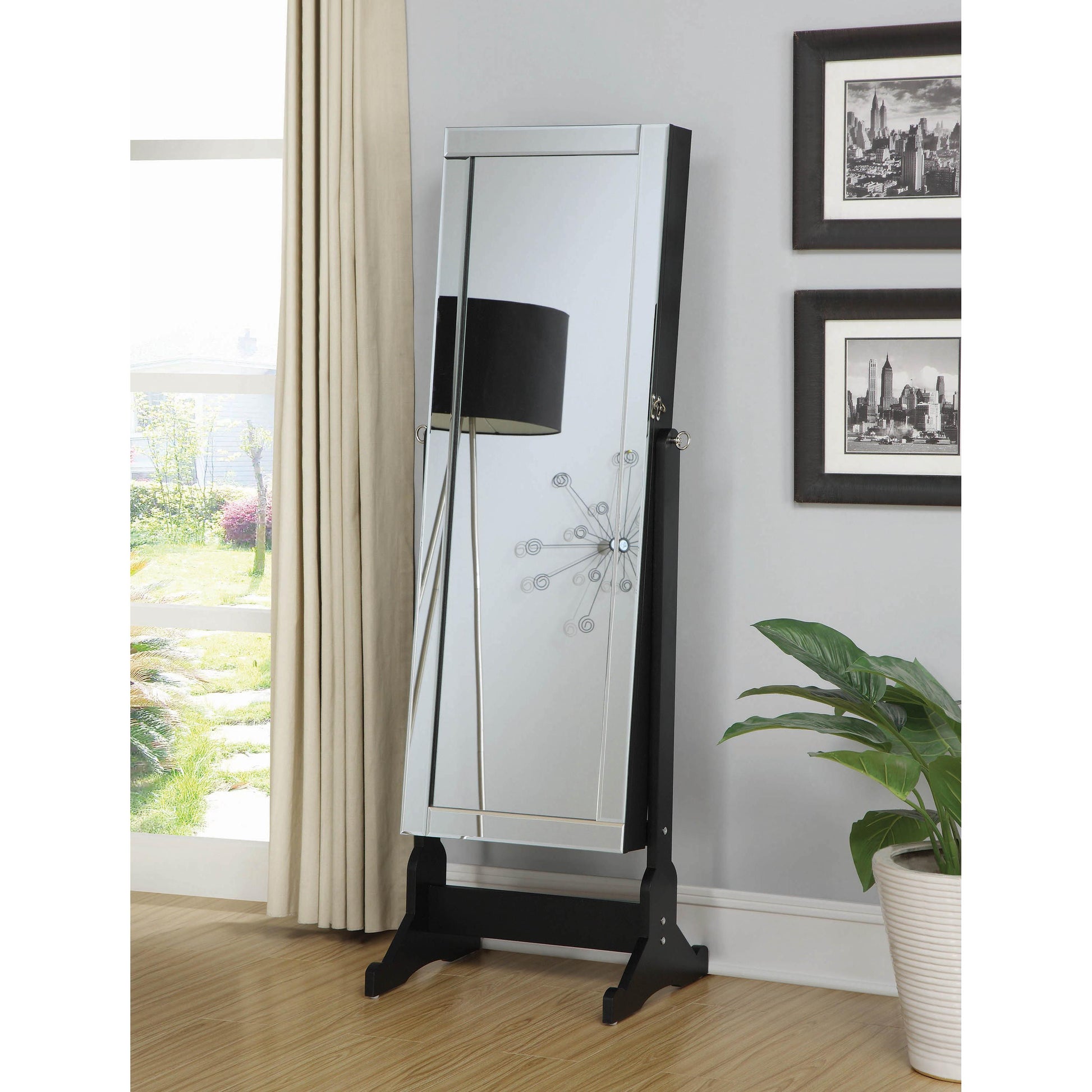  Coaster Furniture Cortez 901828 Cheval Mirror with Jewelry Storage - Black IMAGE 3