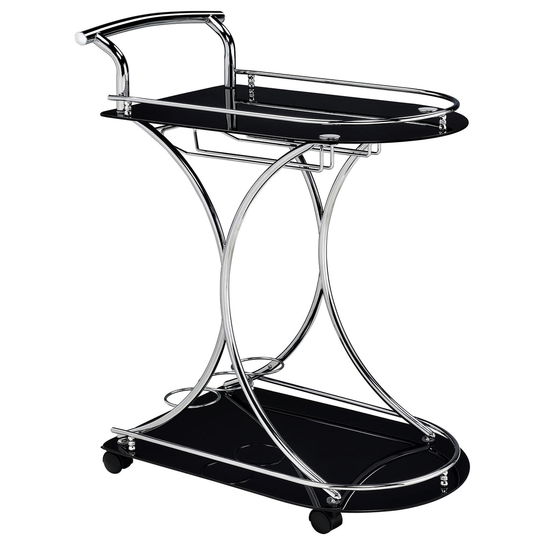  Coaster Furniture Elfman 910001 2-tier Glass Shelf Metal Bar Cart - Black and Chrome IMAGE 1