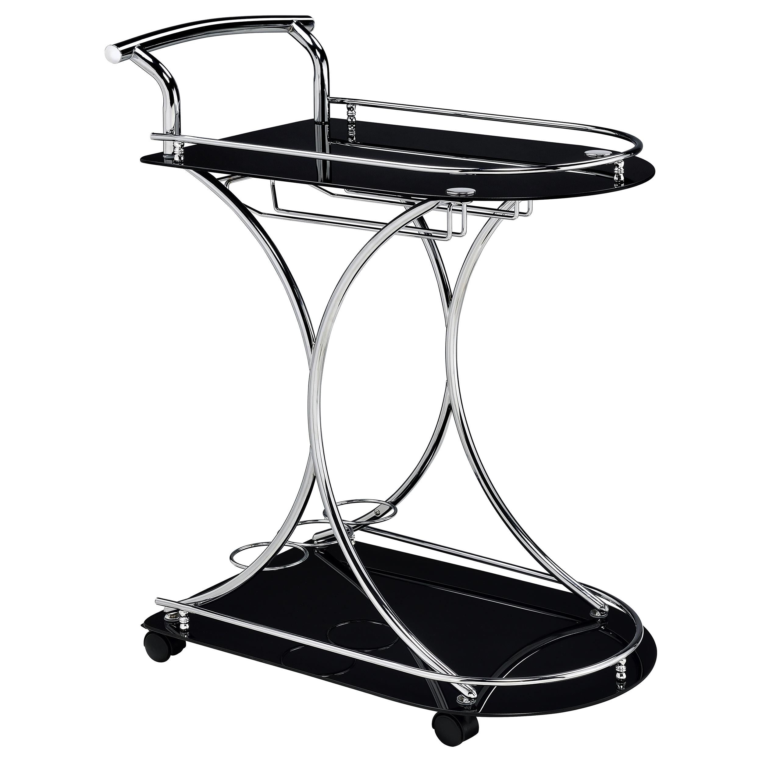  Coaster Furniture Elfman 910001 2-tier Glass Shelf Metal Bar Cart - Black and Chrome IMAGE 1