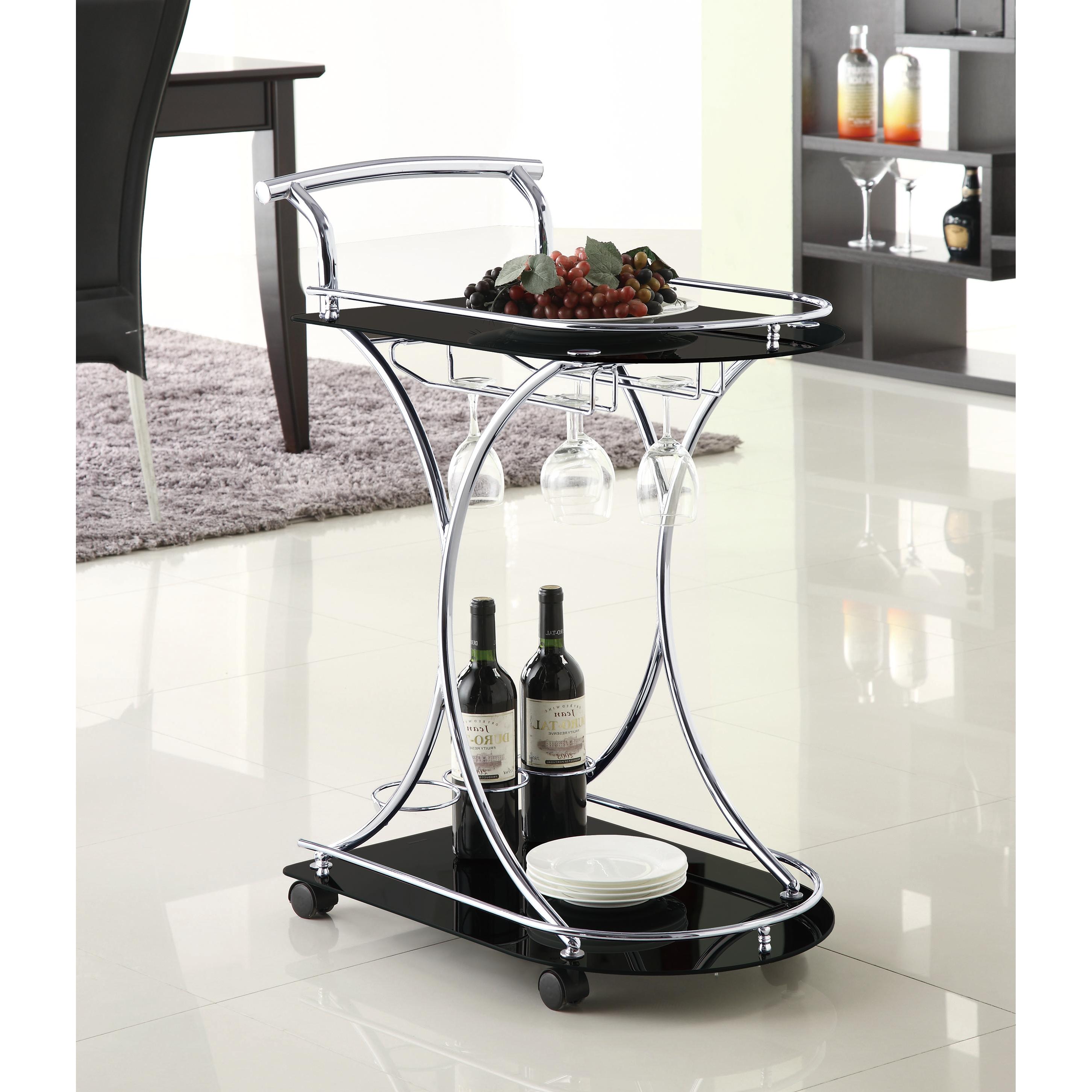  Coaster Furniture Elfman 910001 2-tier Glass Shelf Metal Bar Cart - Black and Chrome IMAGE 10