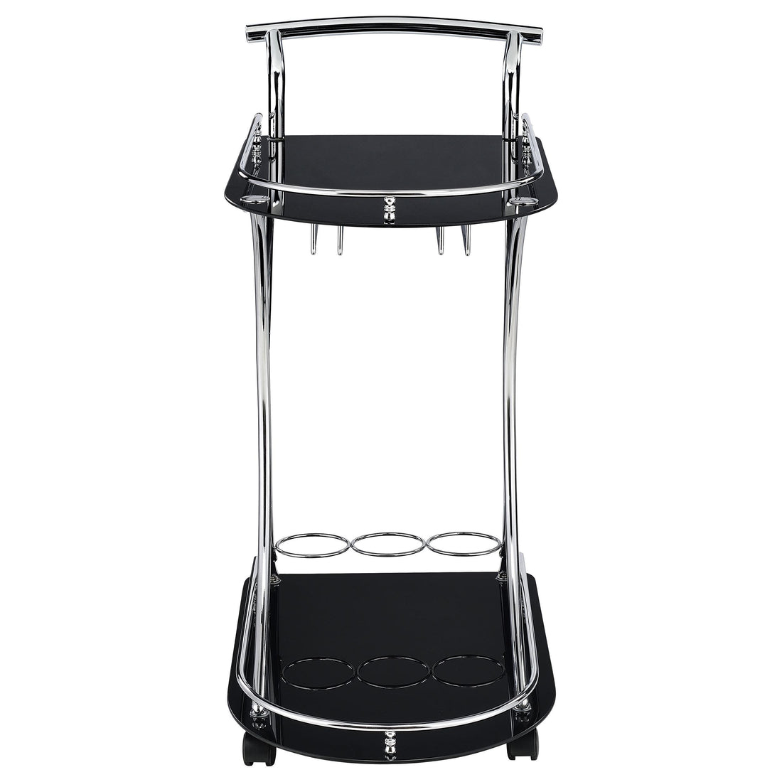  Coaster Furniture Elfman 910001 2-tier Glass Shelf Metal Bar Cart - Black and Chrome IMAGE 1