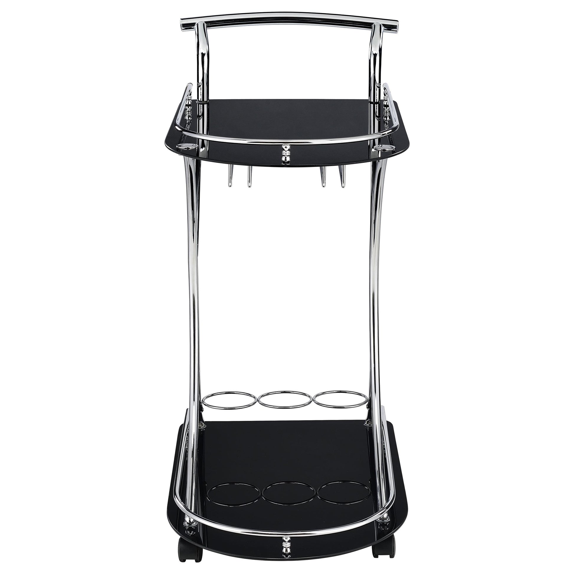  Coaster Furniture Elfman 910001 2-tier Glass Shelf Metal Bar Cart - Black and Chrome IMAGE 2