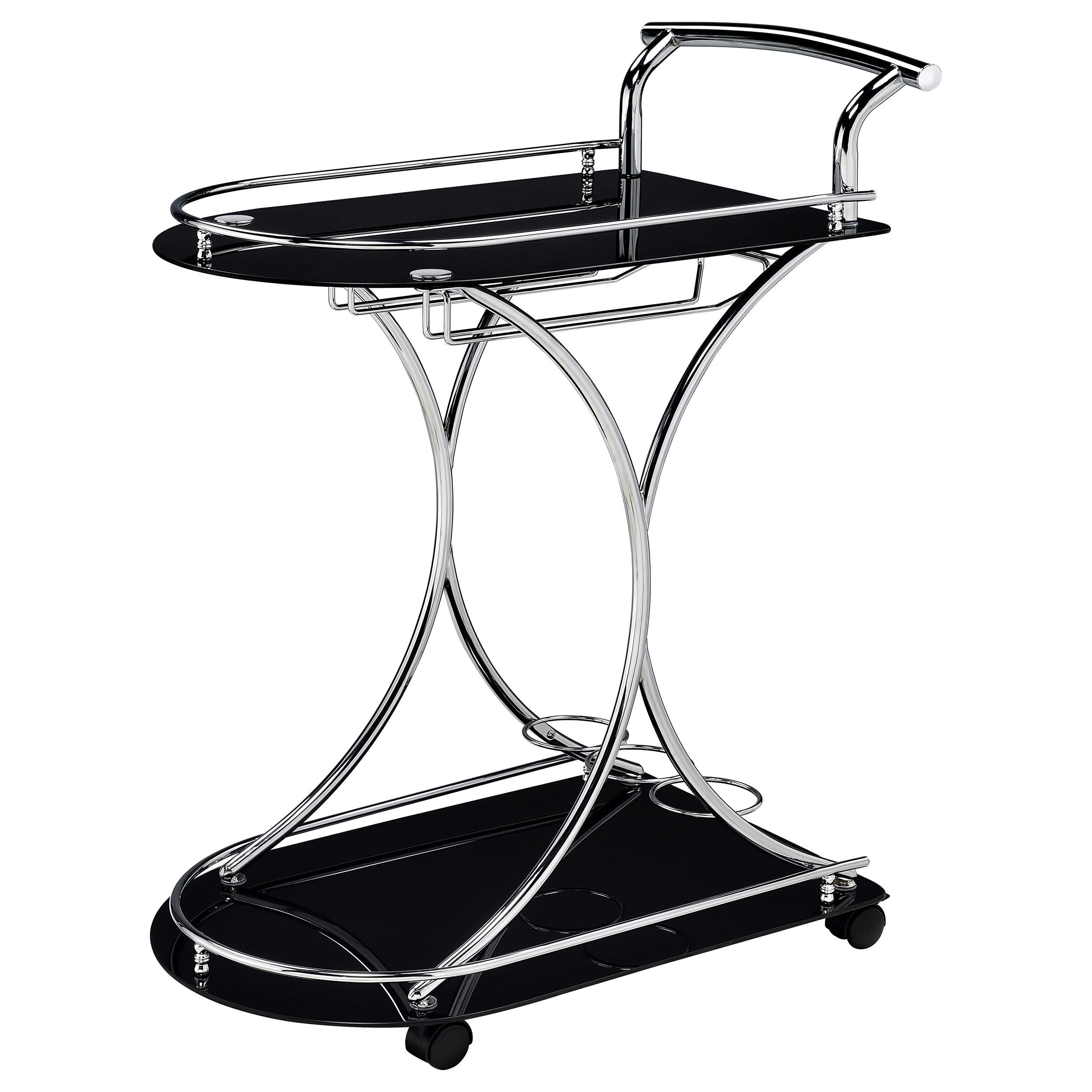  Coaster Furniture Elfman 910001 2-tier Glass Shelf Metal Bar Cart - Black and Chrome IMAGE 3