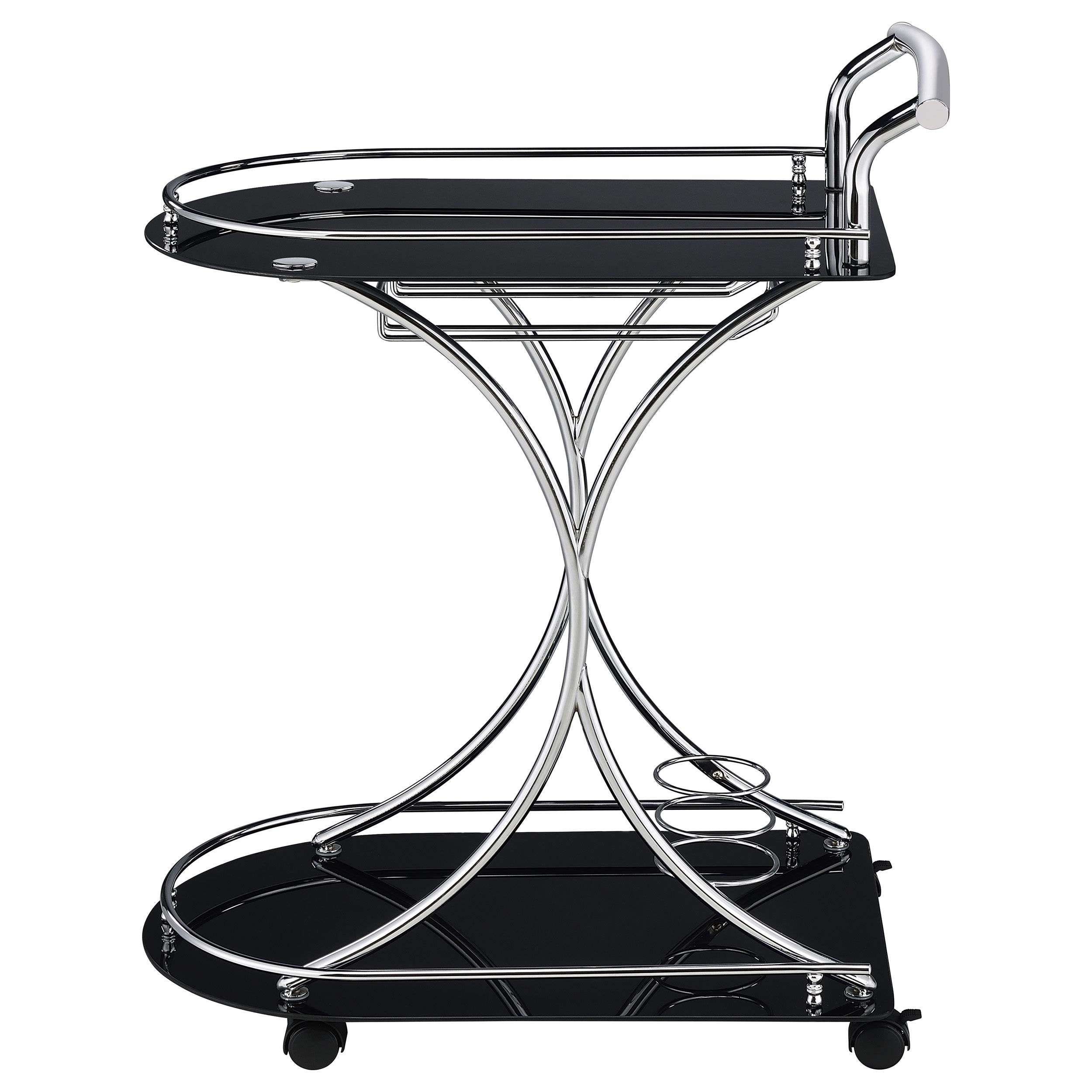  Coaster Furniture Elfman 910001 2-tier Glass Shelf Metal Bar Cart - Black and Chrome IMAGE 4