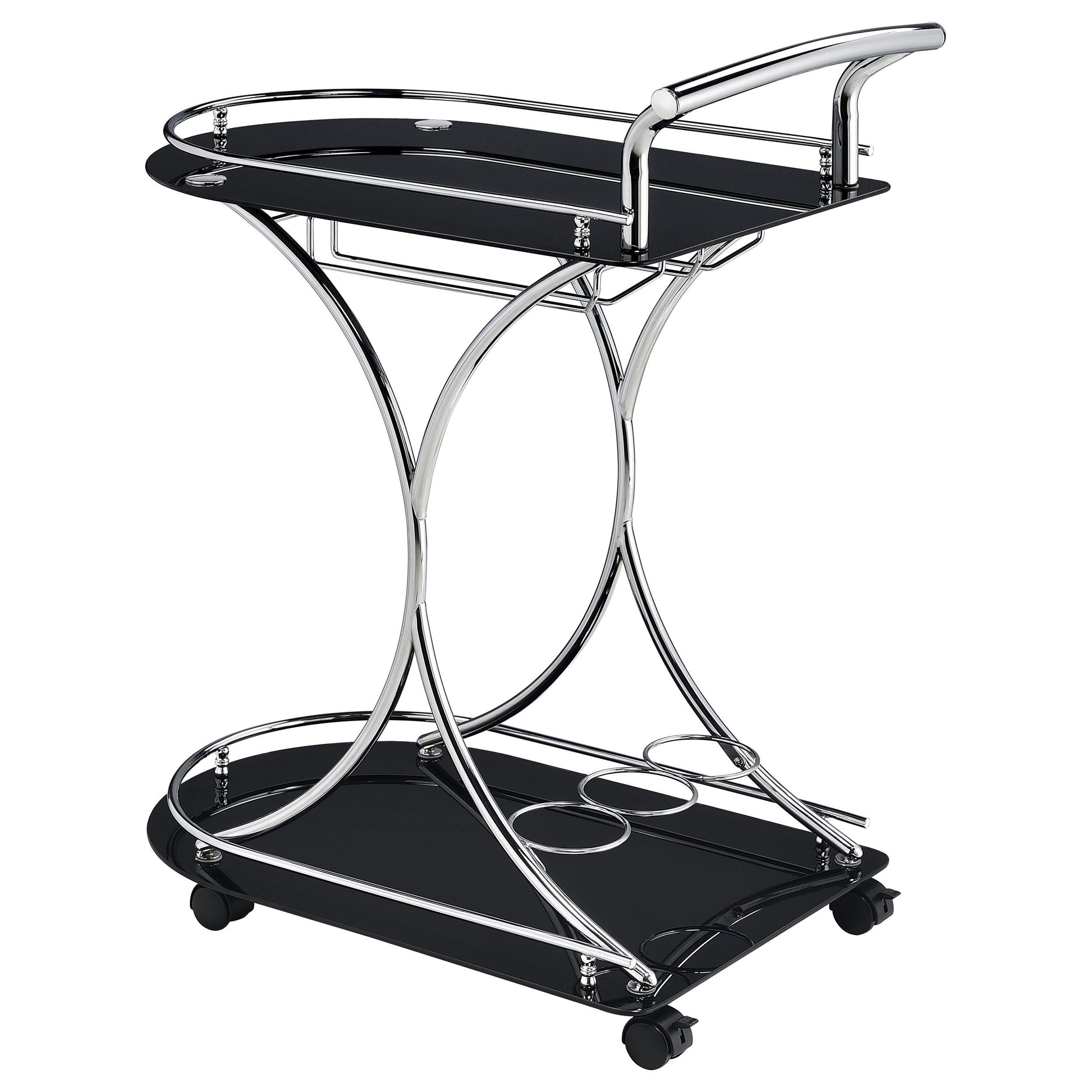  Coaster Furniture Elfman 910001 2-tier Glass Shelf Metal Bar Cart - Black and Chrome IMAGE 5