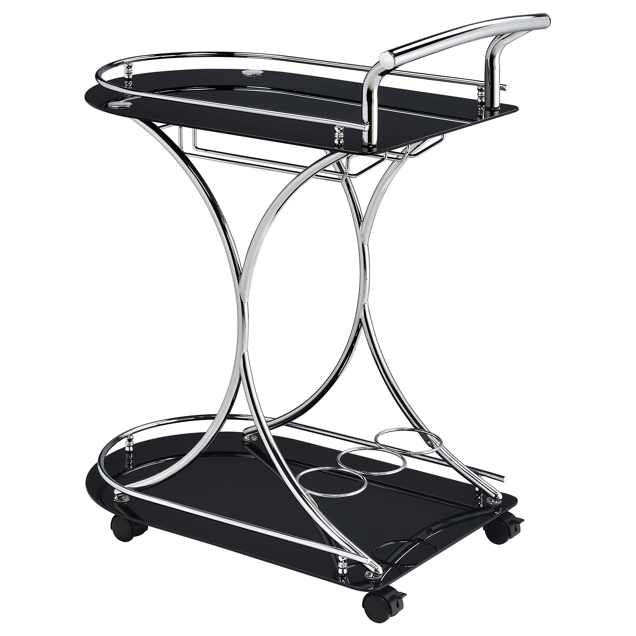  Coaster Furniture Elfman 910001 2-tier Glass Shelf Metal Bar Cart - Black and Chrome IMAGE 5