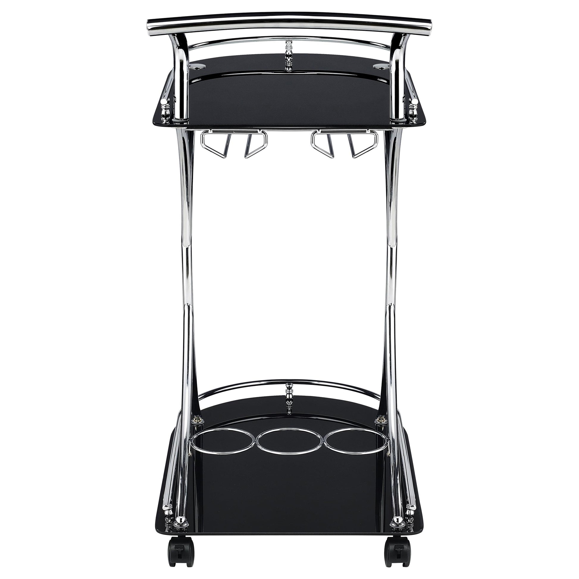  Coaster Furniture Elfman 910001 2-tier Glass Shelf Metal Bar Cart - Black and Chrome IMAGE 6