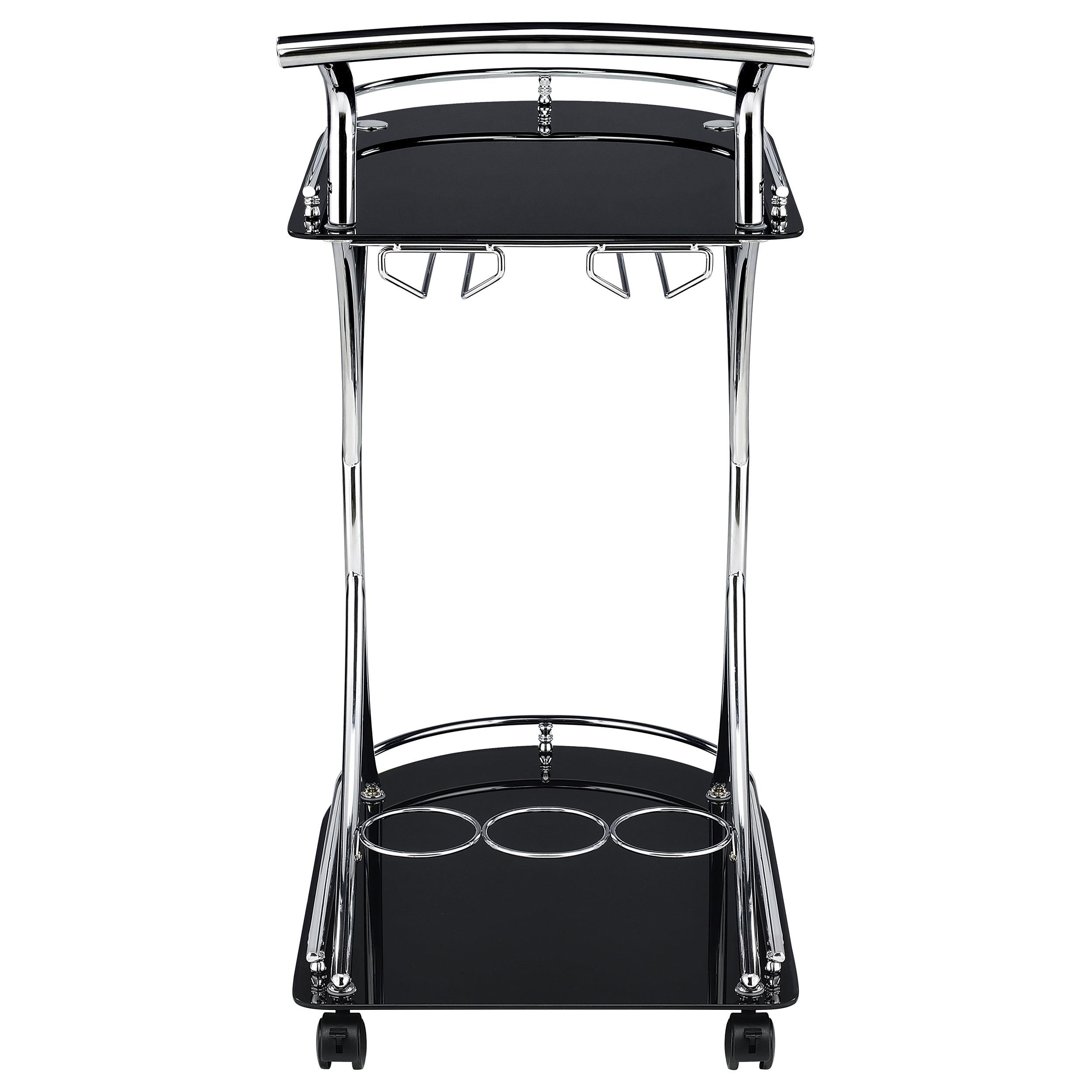  Coaster Furniture Elfman 910001 2-tier Glass Shelf Metal Bar Cart - Black and Chrome IMAGE 6