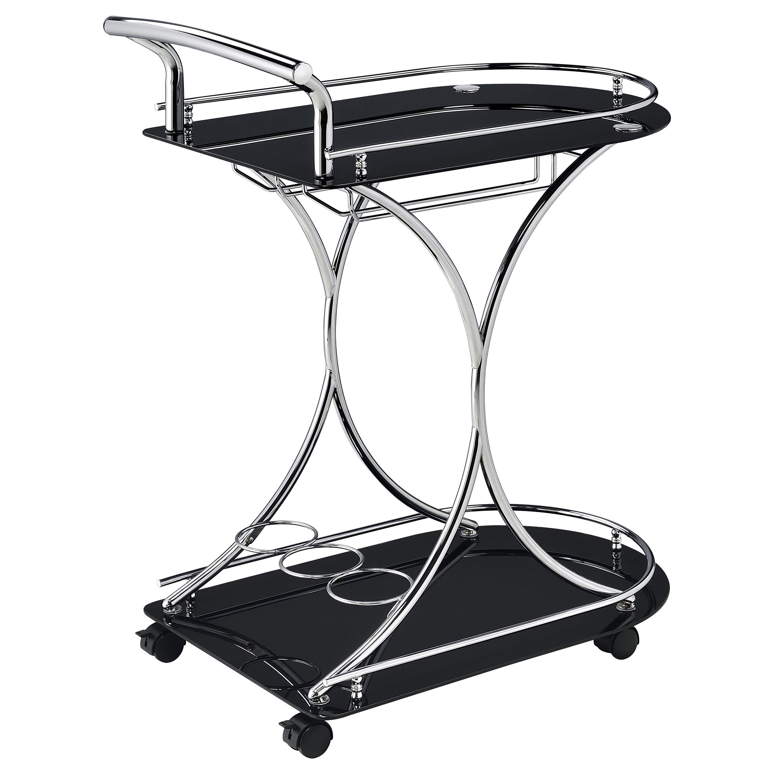  Coaster Furniture Elfman 910001 2-tier Glass Shelf Metal Bar Cart - Black and Chrome IMAGE 7