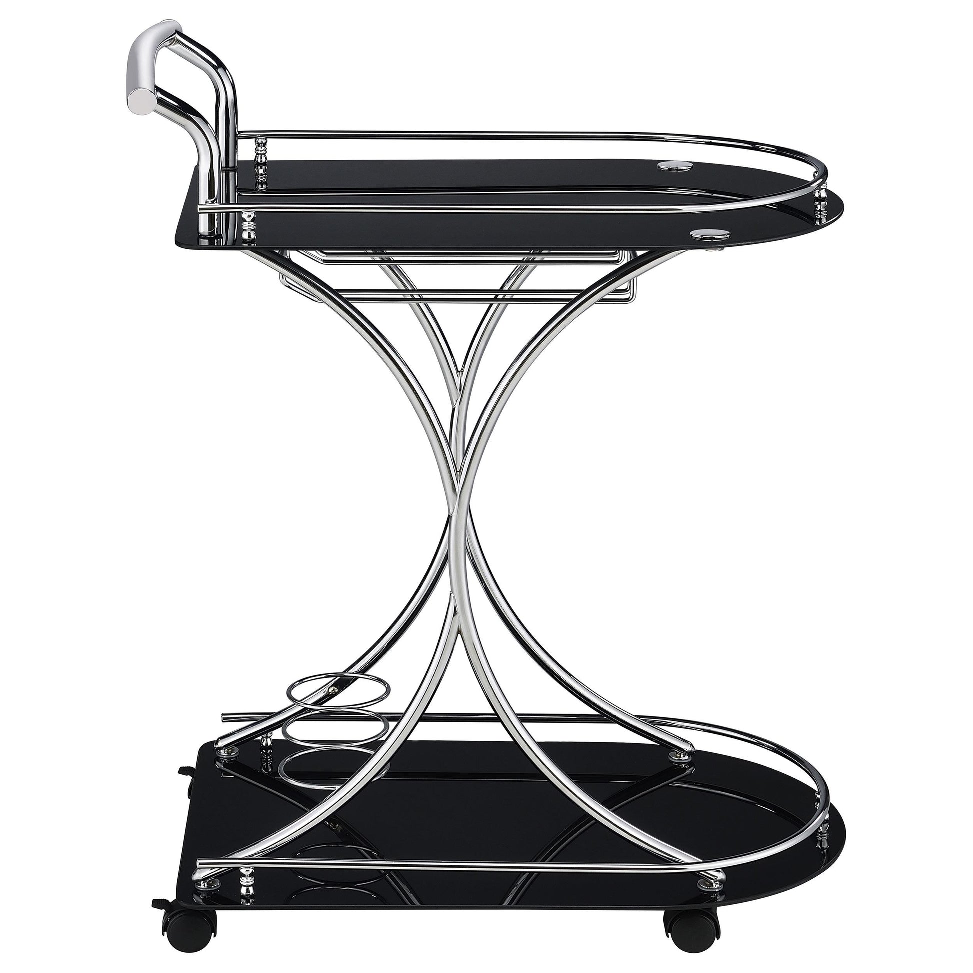  Coaster Furniture Elfman 910001 2-tier Glass Shelf Metal Bar Cart - Black and Chrome IMAGE 8