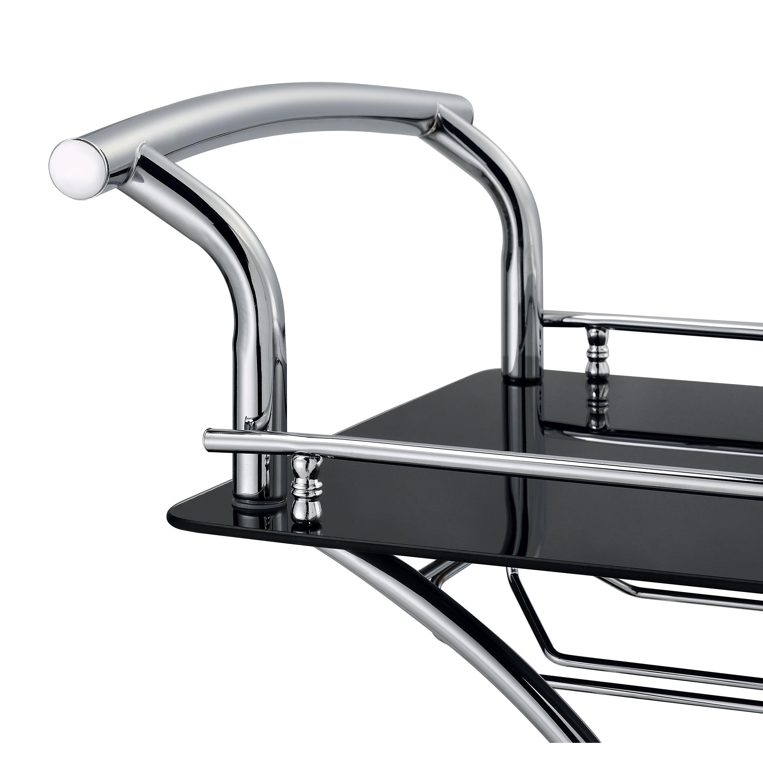  Coaster Furniture Elfman 910001 2-tier Glass Shelf Metal Bar Cart - Black and Chrome IMAGE 9