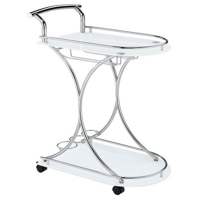  Coaster Furniture Elfman 910002 2-tier Glass Shelf Metal Bar Cart - White and Chrome IMAGE 1