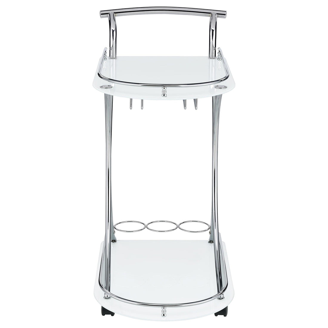  Coaster Furniture Elfman 910002 2-tier Glass Shelf Metal Bar Cart - White and Chrome IMAGE 1
