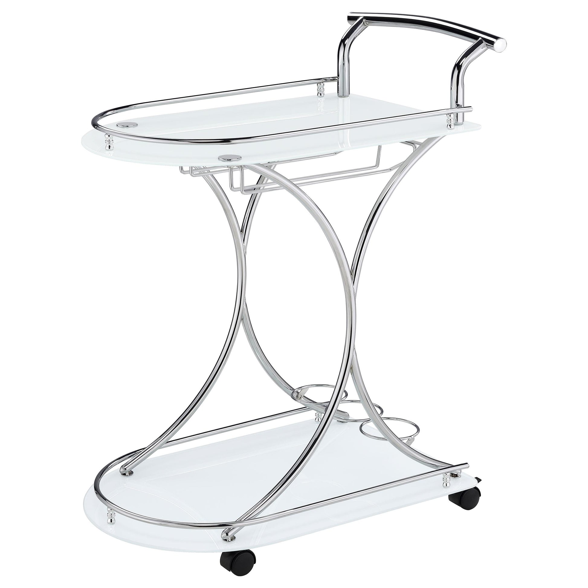  Coaster Furniture Elfman 910002 2-tier Glass Shelf Metal Bar Cart - White and Chrome IMAGE 3