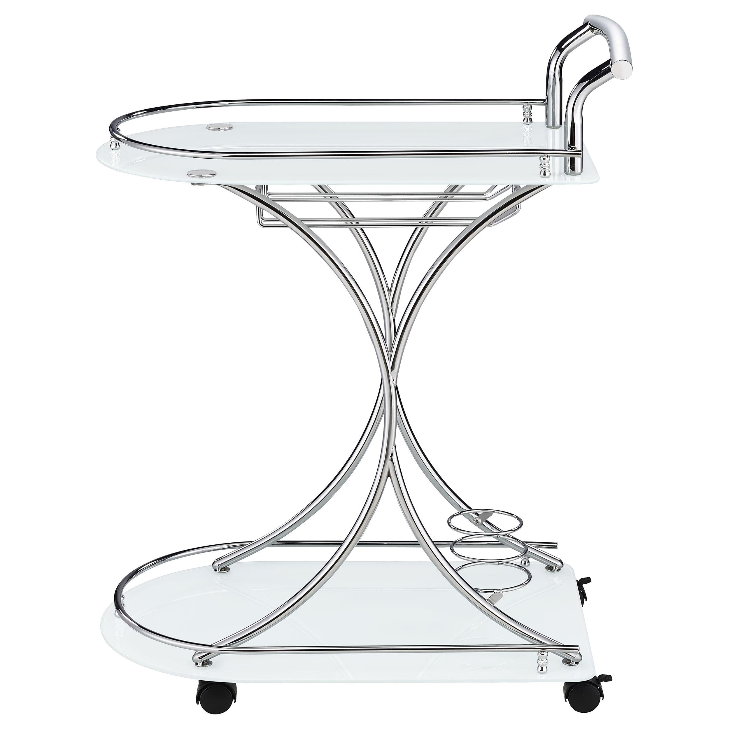  Coaster Furniture Elfman 910002 2-tier Glass Shelf Metal Bar Cart - White and Chrome IMAGE 4