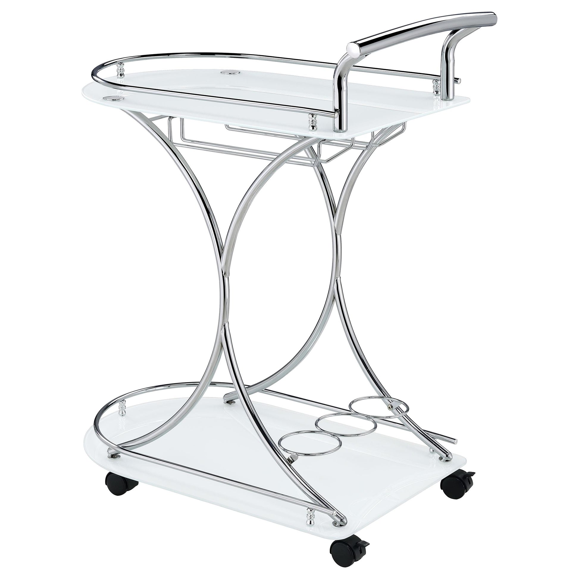  Coaster Furniture Elfman 910002 2-tier Glass Shelf Metal Bar Cart - White and Chrome IMAGE 5