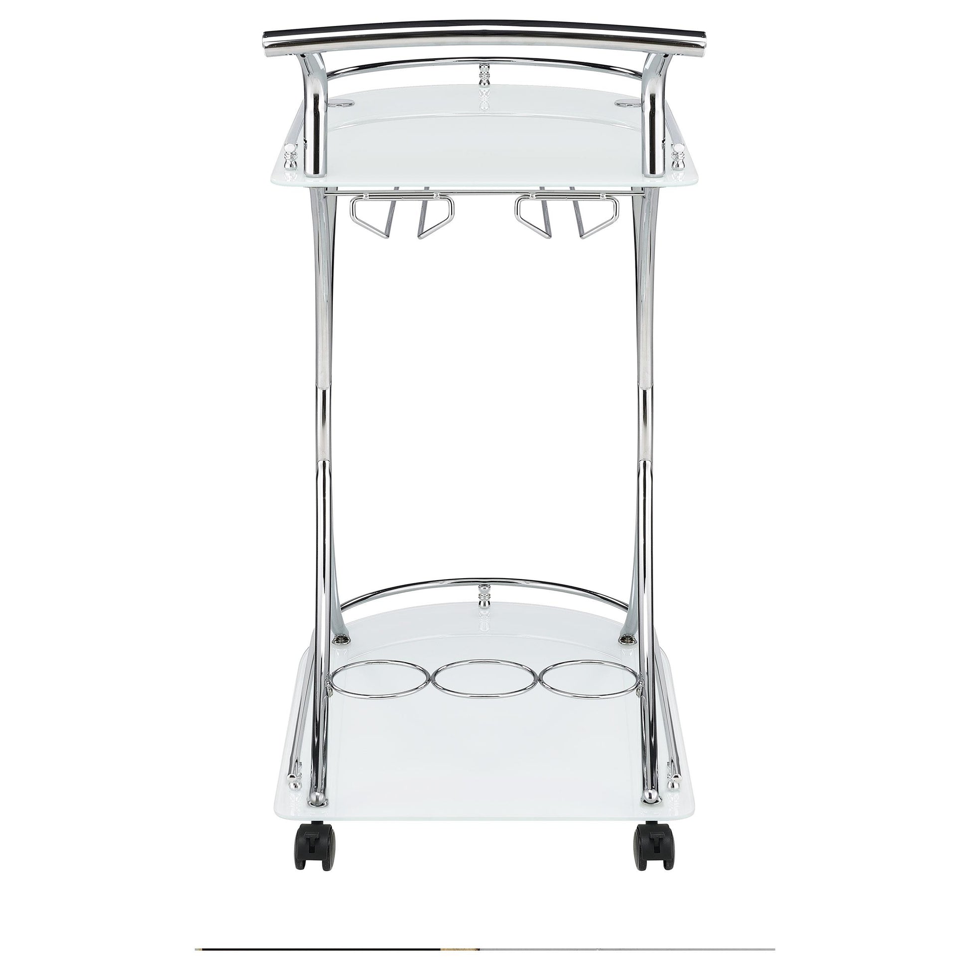  Coaster Furniture Elfman 910002 2-tier Glass Shelf Metal Bar Cart - White and Chrome IMAGE 6