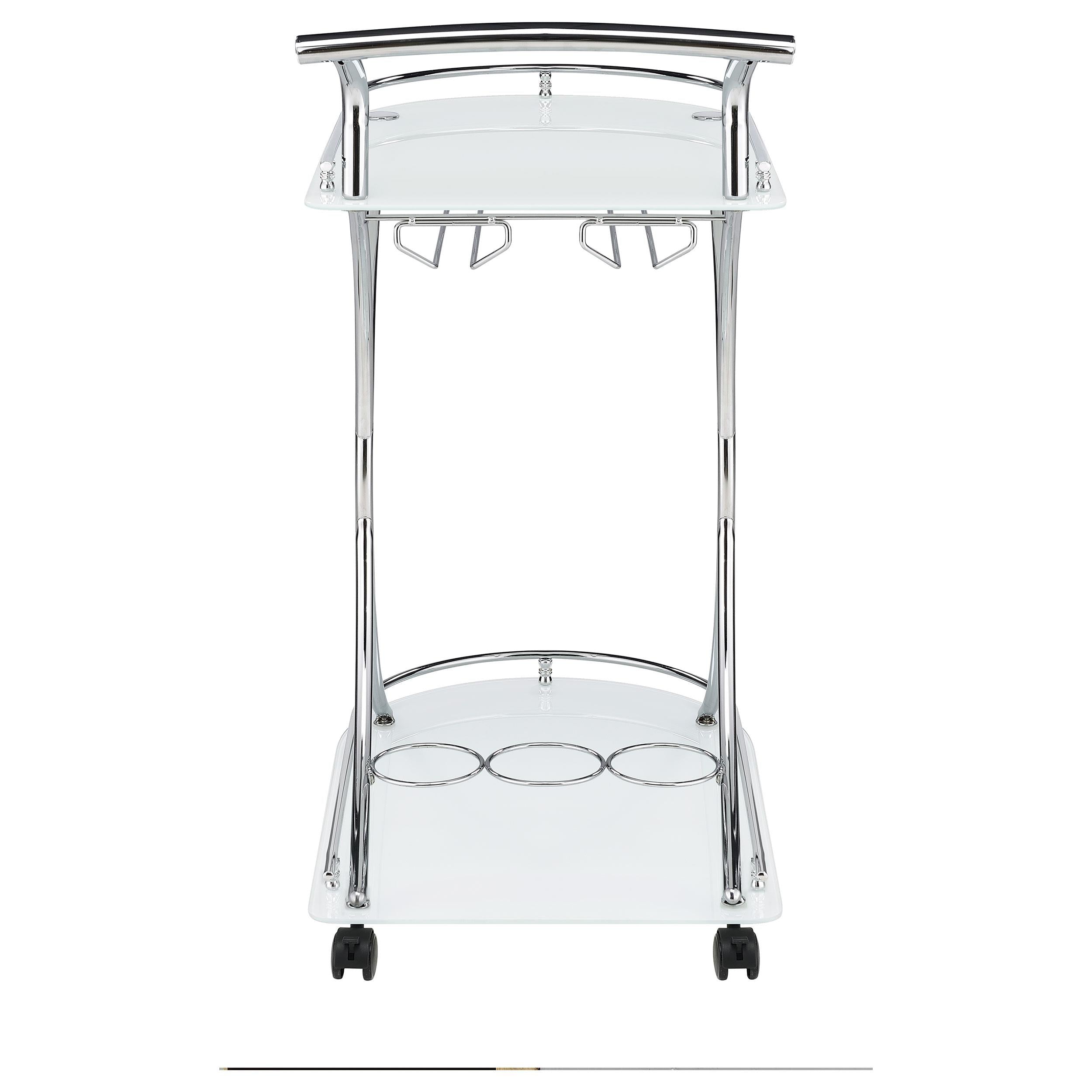  Coaster Furniture Elfman 910002 2-tier Glass Shelf Metal Bar Cart - White and Chrome IMAGE 6
