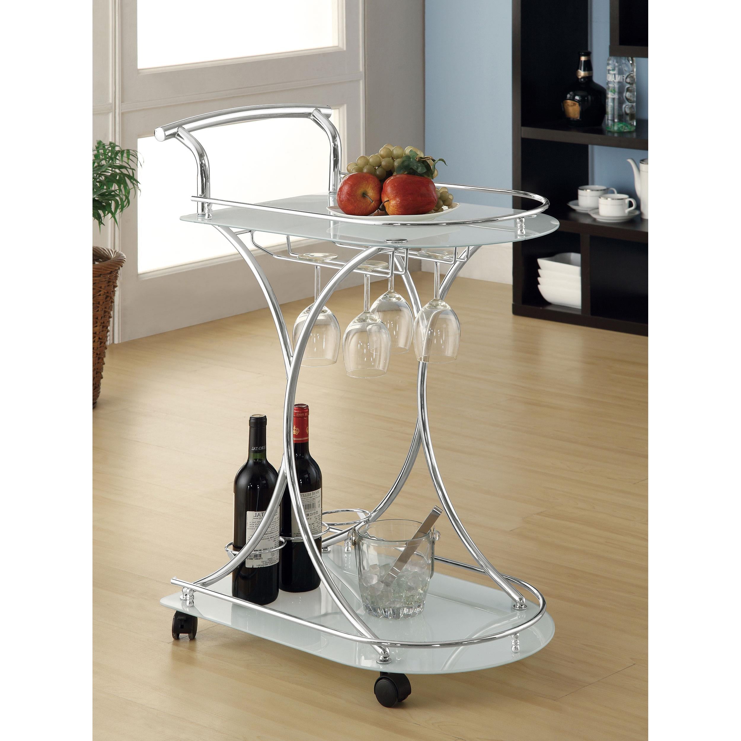  Coaster Furniture Elfman 910002 2-tier Glass Shelf Metal Bar Cart - White and Chrome IMAGE 9