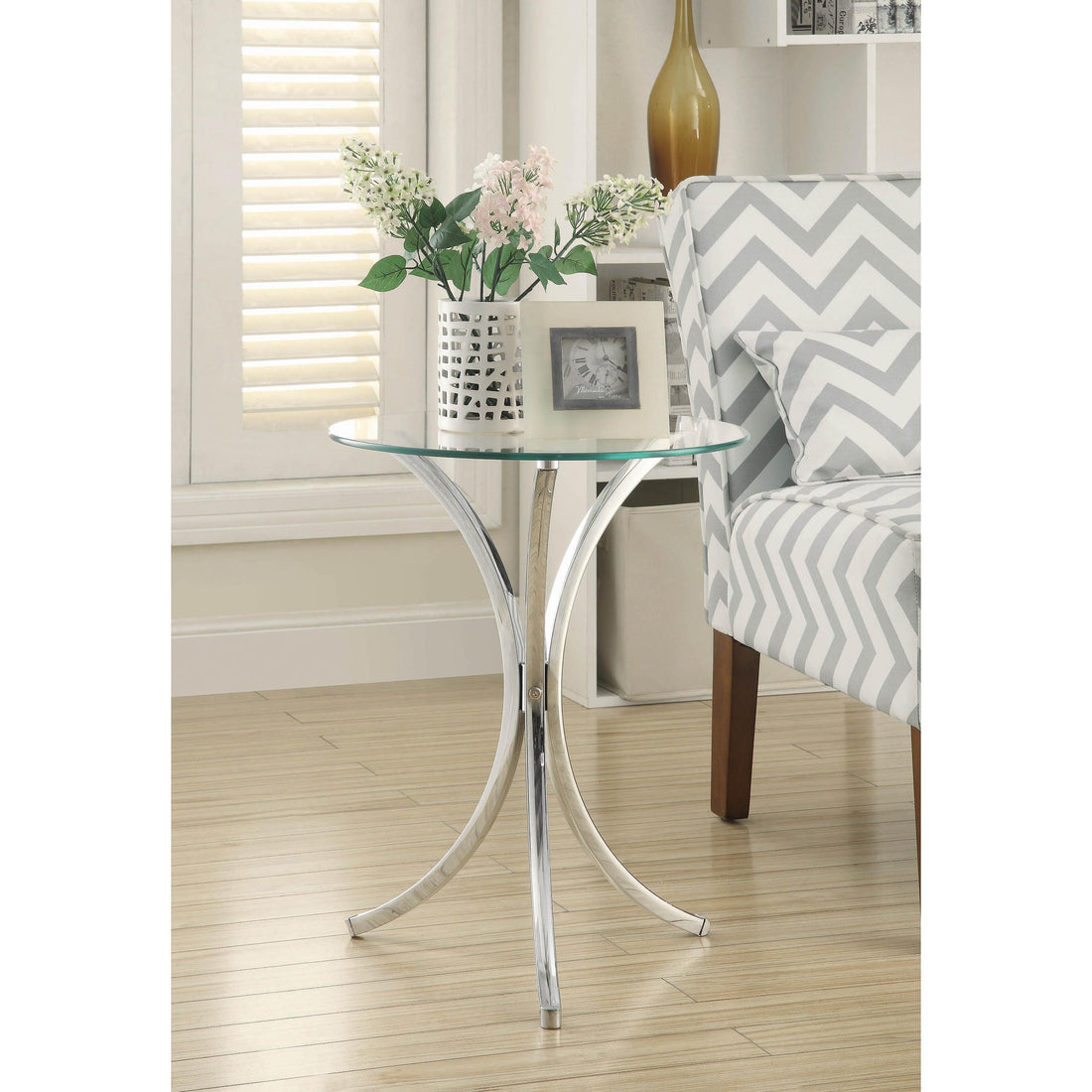  Coaster Furniture Eloise 902869 Round Glass Top Accent Side Table - Chrome IMAGE 1