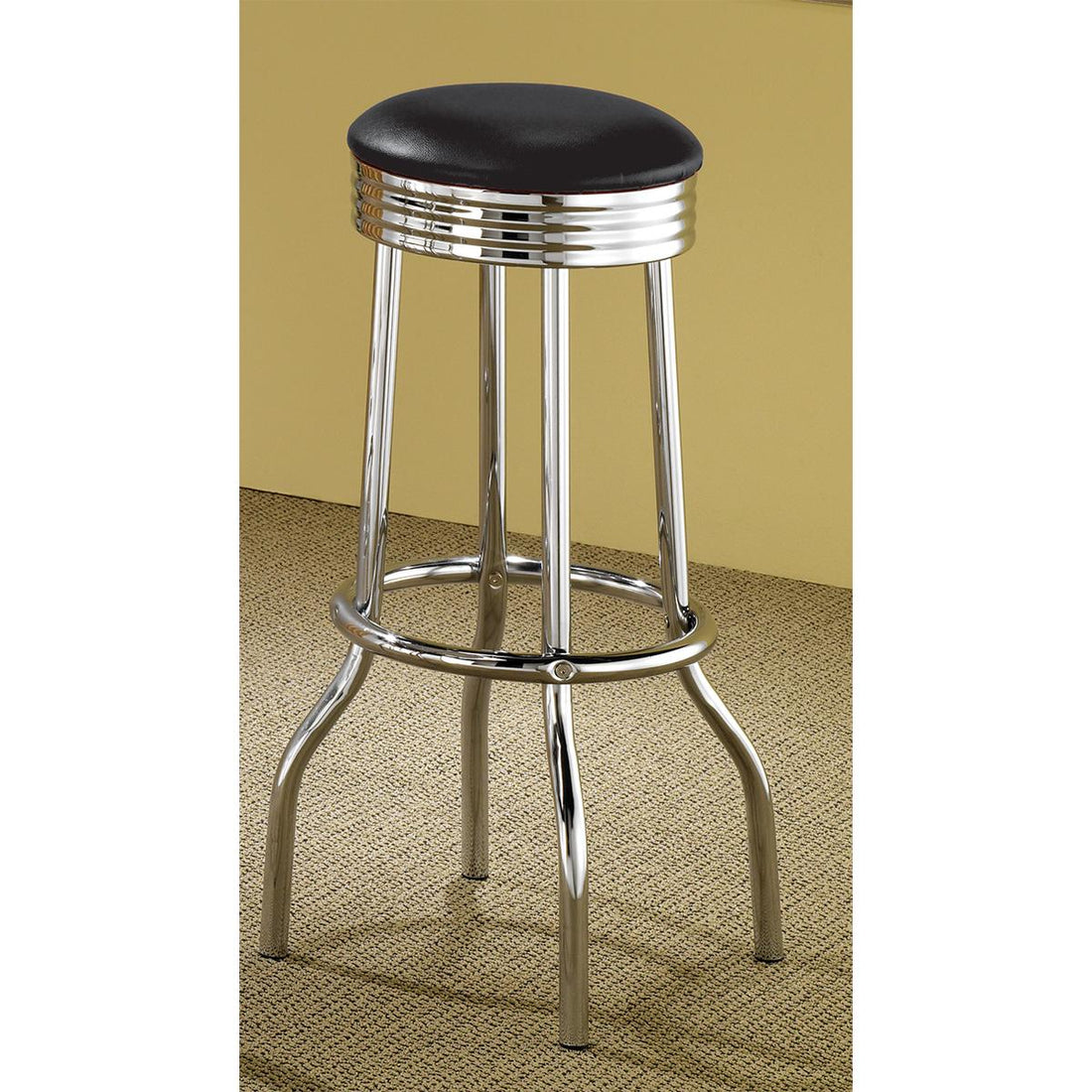  Coaster Furniture Retro 2408 Upholstered Metal Swivel Bar Stool - Black (Set of 2) IMAGE 1