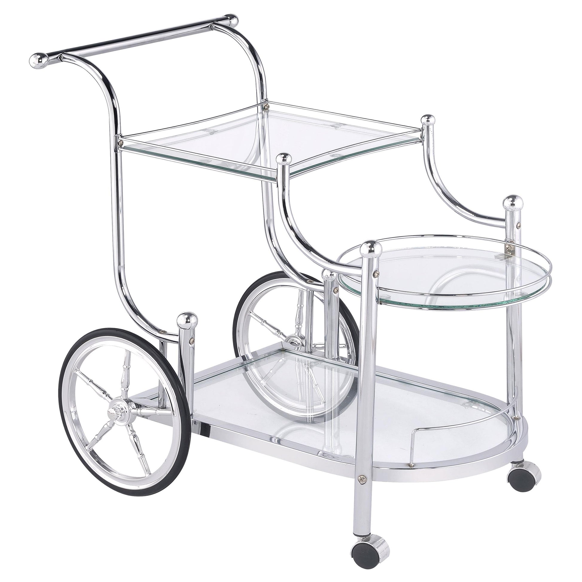 Coaster Furniture Sarandon 910076 3-tier Glass Shelf Metal Bar Cart - Chrome IMAGE 1