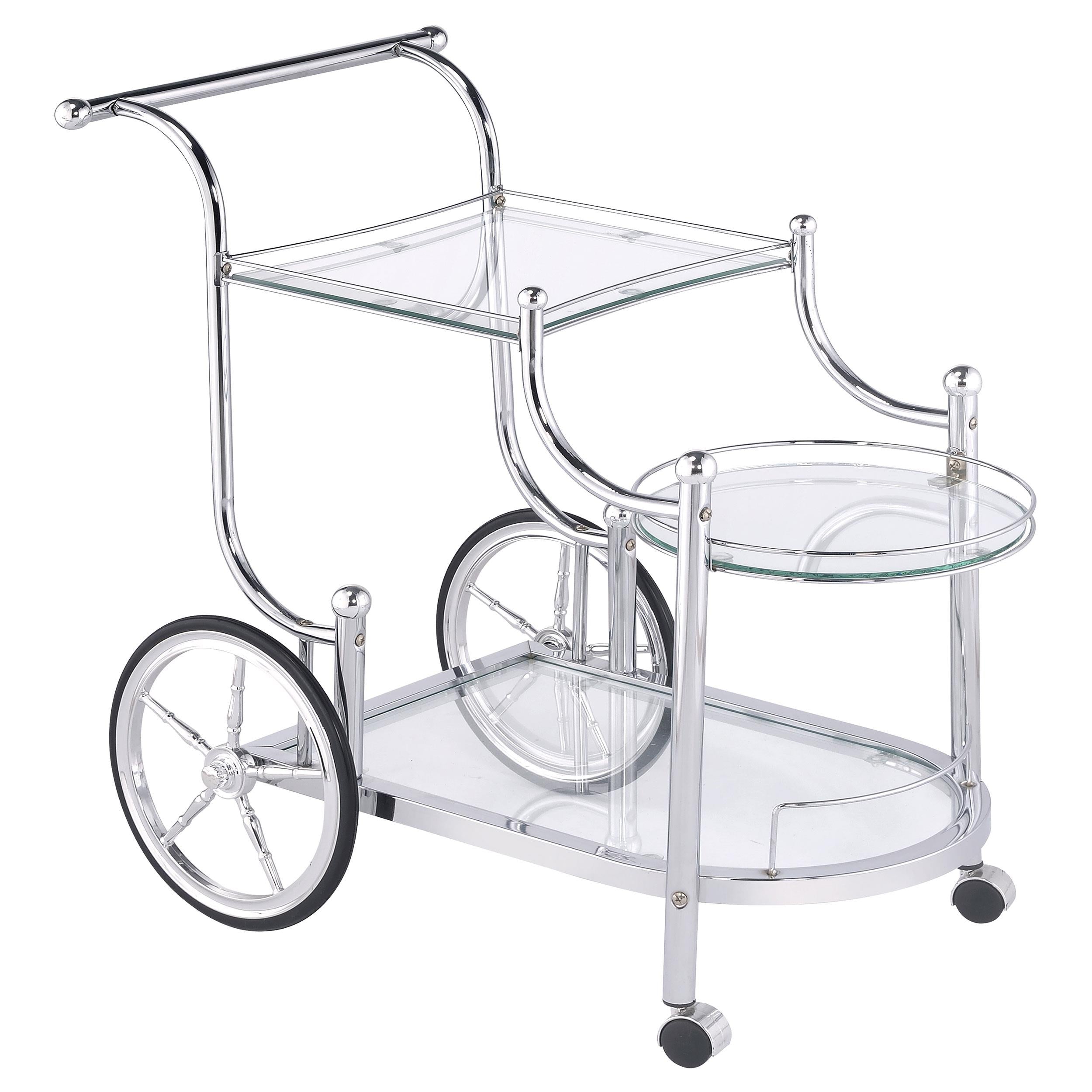  Coaster Furniture Sarandon 910076 3-tier Glass Shelf Metal Bar Cart - Chrome IMAGE 1