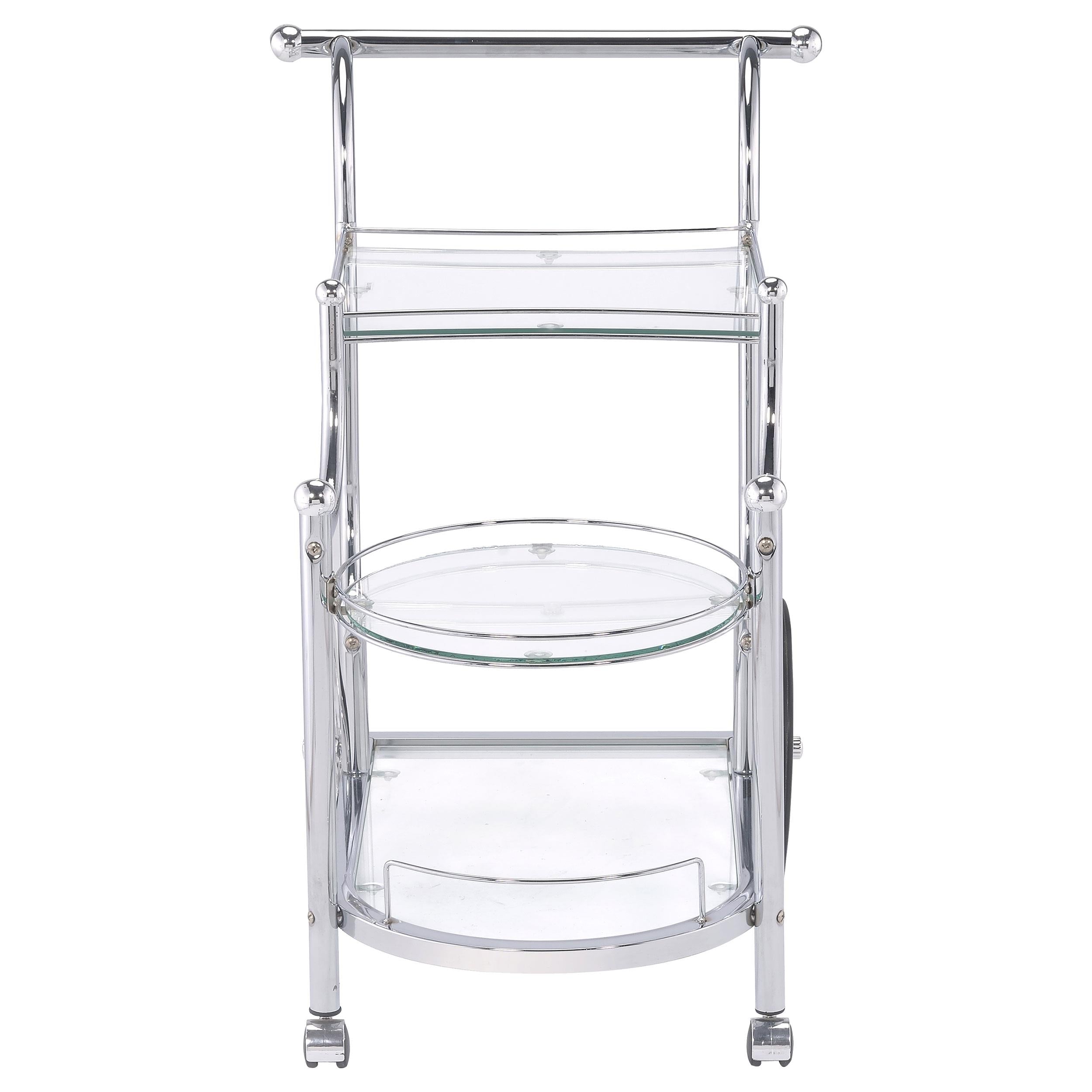  Coaster Furniture Sarandon 910076 3-tier Glass Shelf Metal Bar Cart - Chrome IMAGE 2