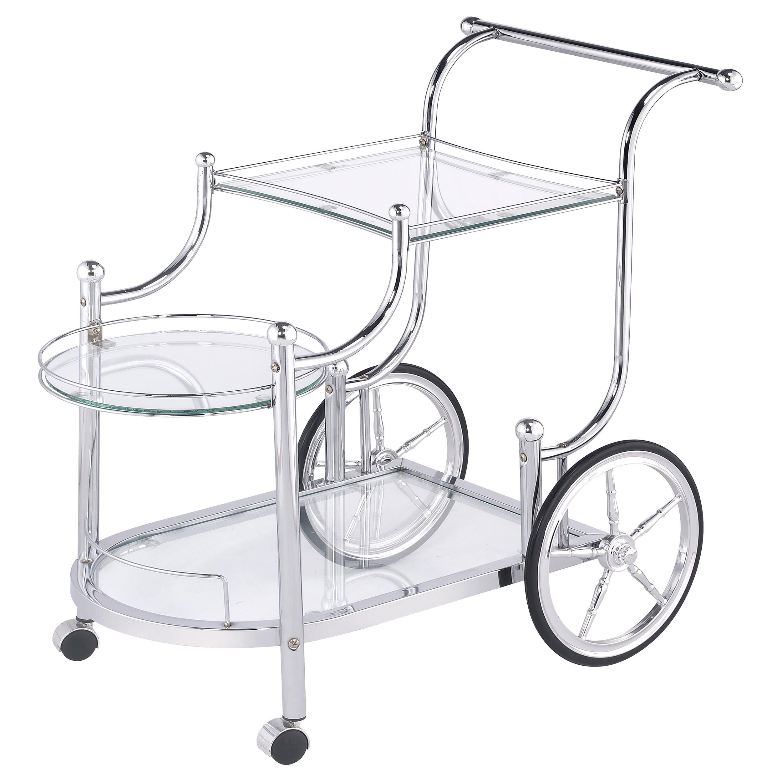  Coaster Furniture Sarandon 910076 3-tier Glass Shelf Metal Bar Cart - Chrome IMAGE 3
