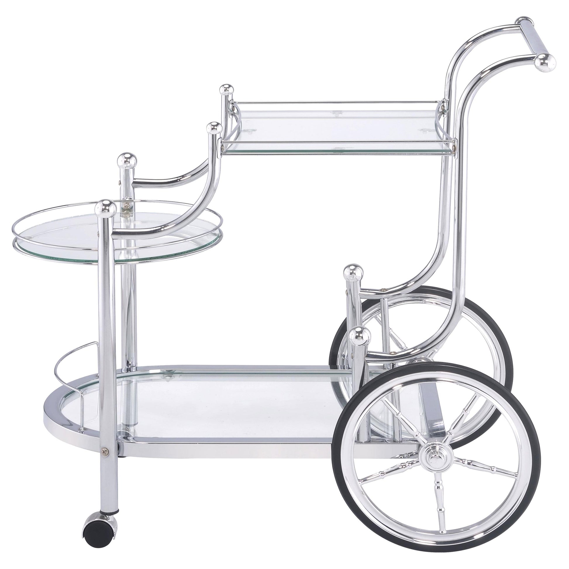  Coaster Furniture Sarandon 910076 3-tier Glass Shelf Metal Bar Cart - Chrome IMAGE 4