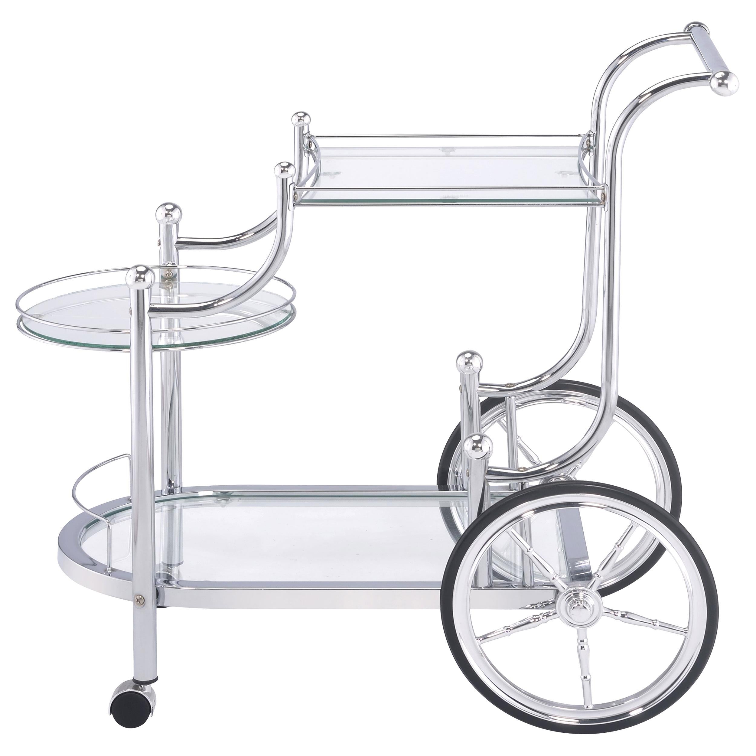  Coaster Furniture Sarandon 910076 3-tier Glass Shelf Metal Bar Cart - Chrome IMAGE 4